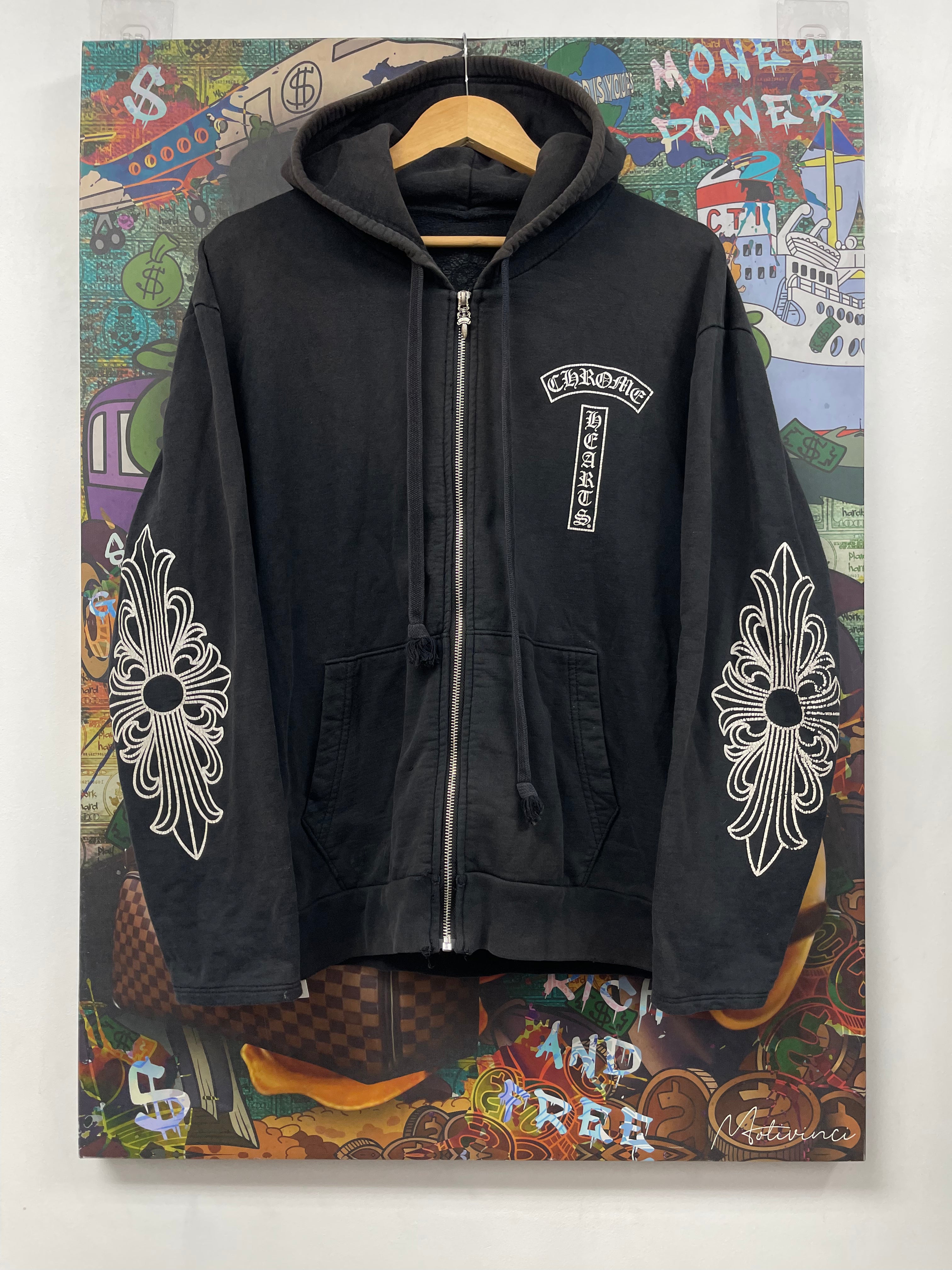 Chrome  Hearts Black Floral Horseshoe Zip Up