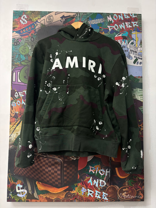Amiri White Green Camo Hoodie   Used Medium