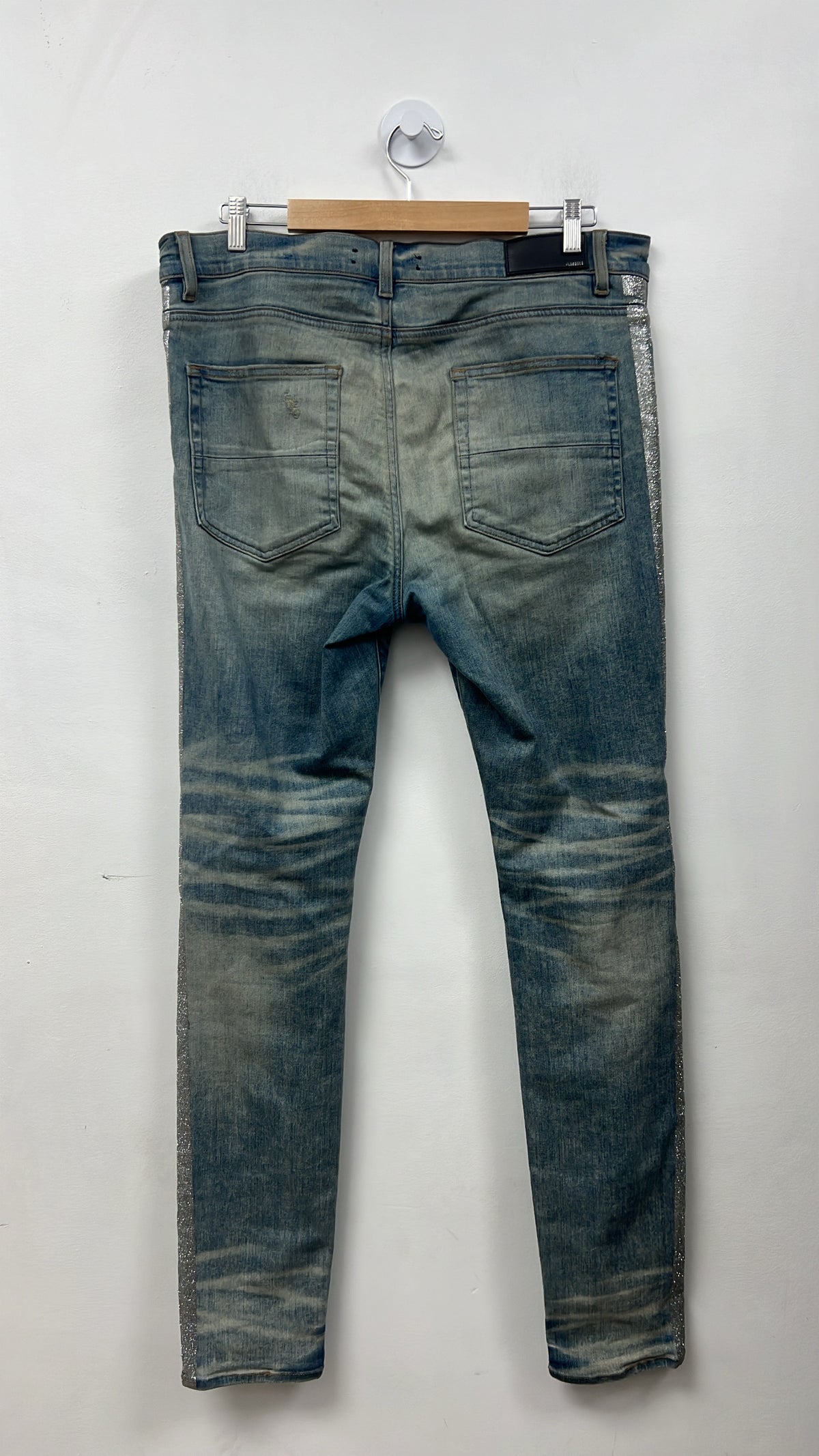 Amiri Vintage Wash Silver Glitter Stripe Jeans