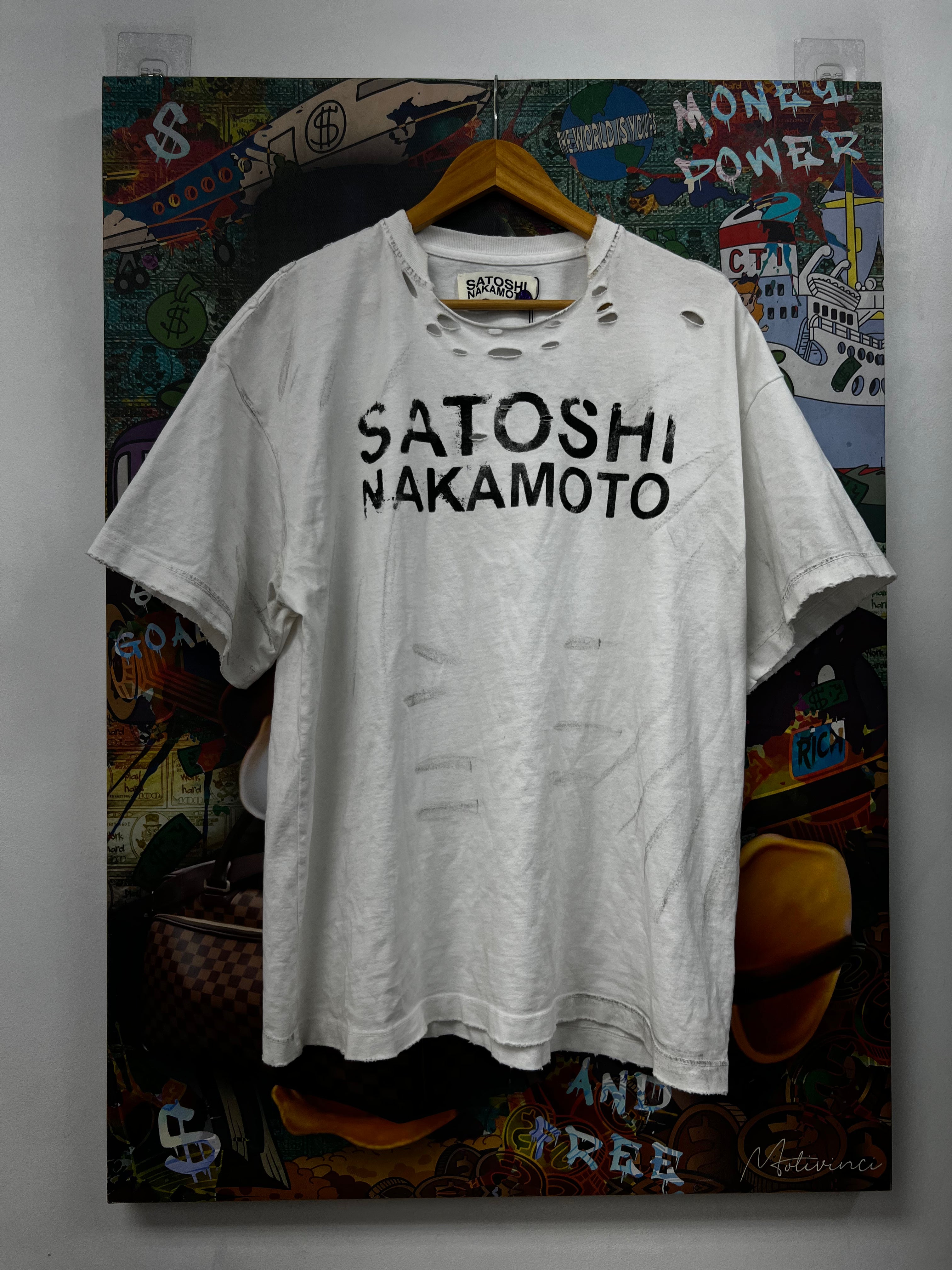 Satoshi Nakamoto White Black Luke Distressed Tee