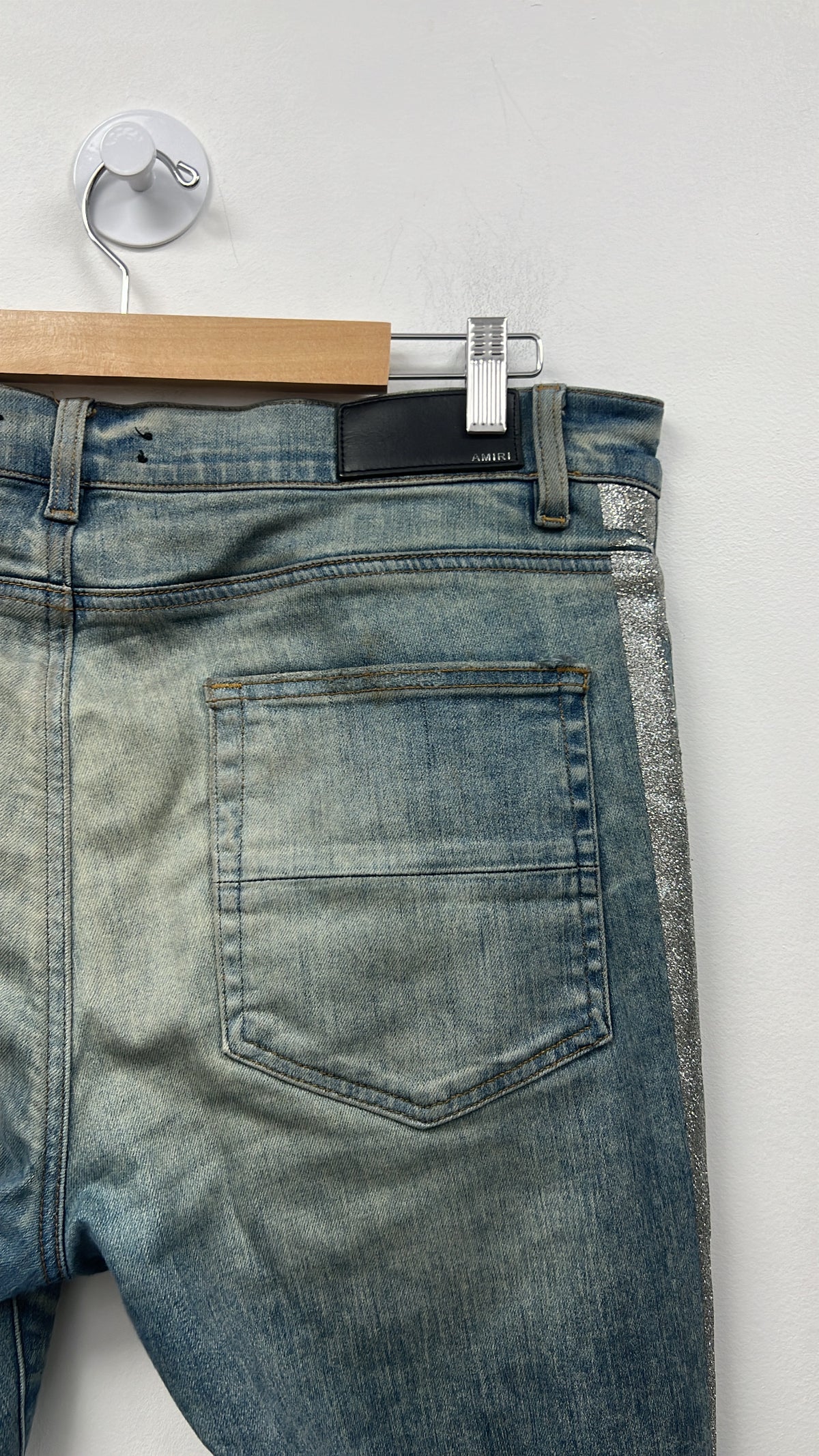 Amiri Vintage Wash Silver Glitter Stripe Jeans