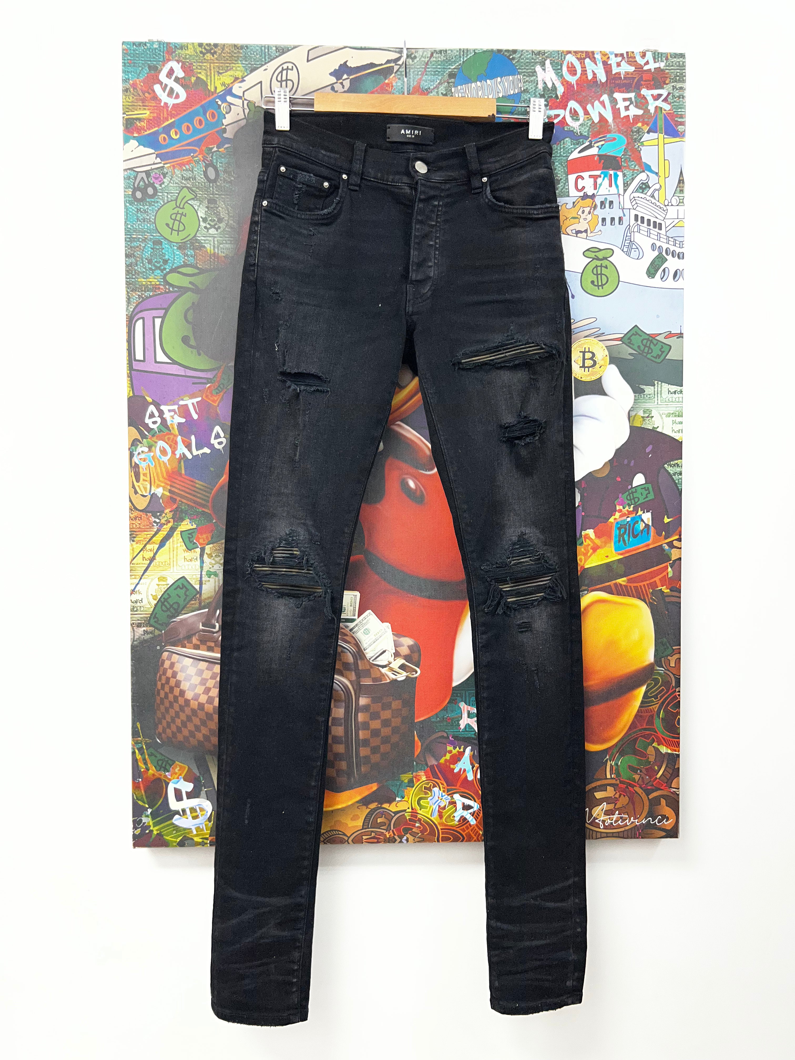 Amiri MX1 Black Wash Camo Patch Jeans