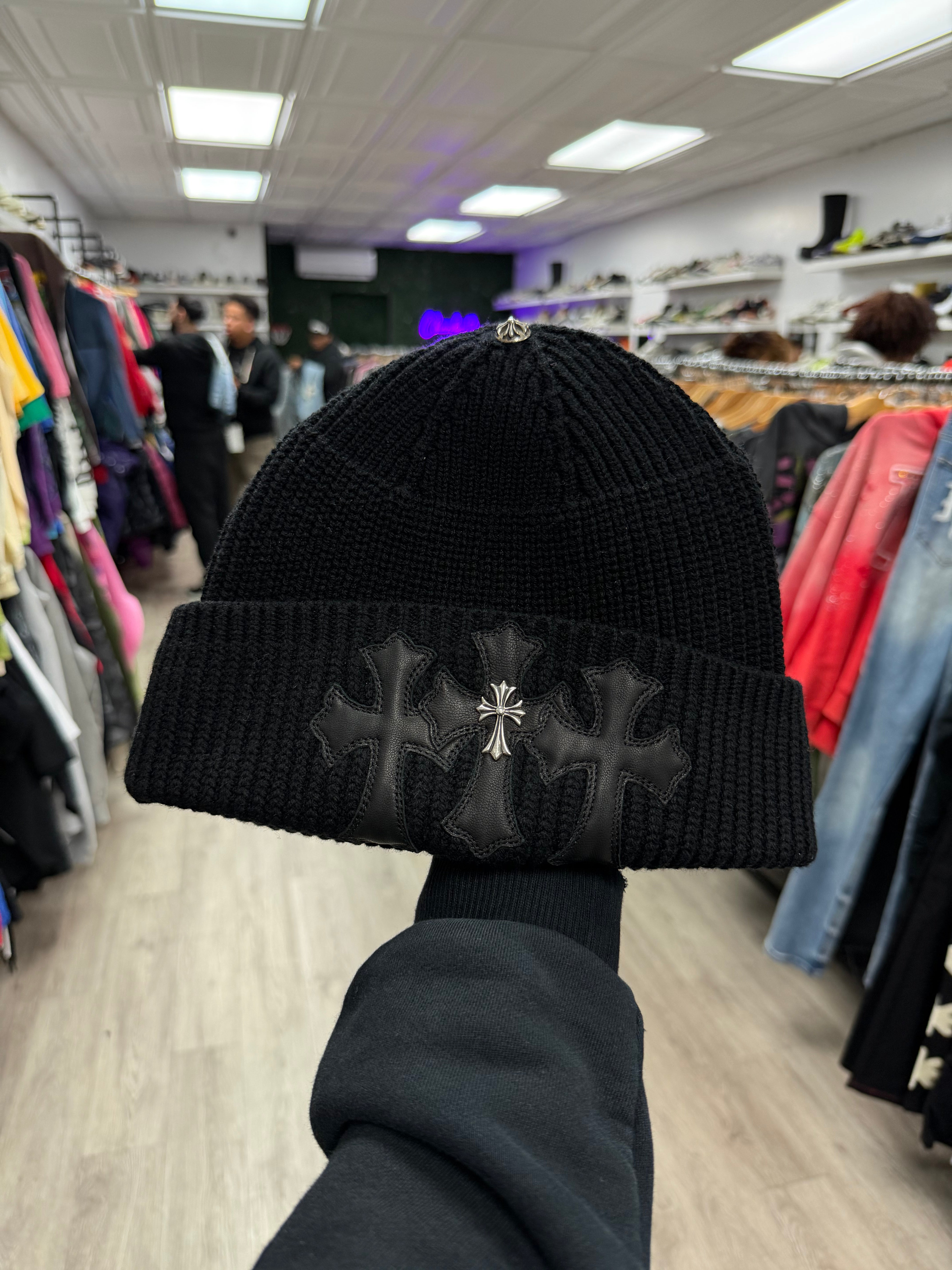 Chrome Hearts Black Cashmere Cemetery Sivler Cross Beanie