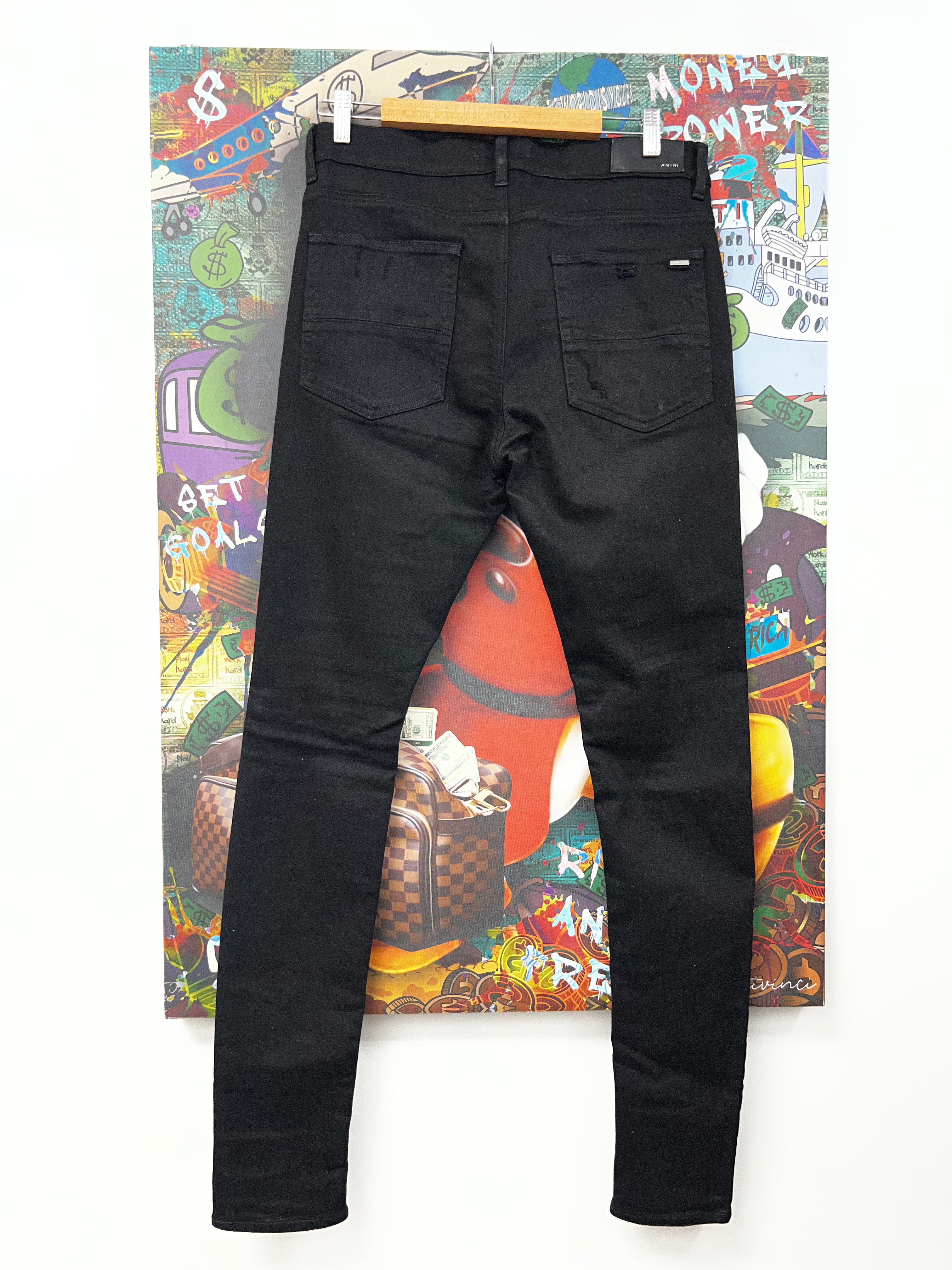 Amiri Black Plain Knee Ripped Jeans