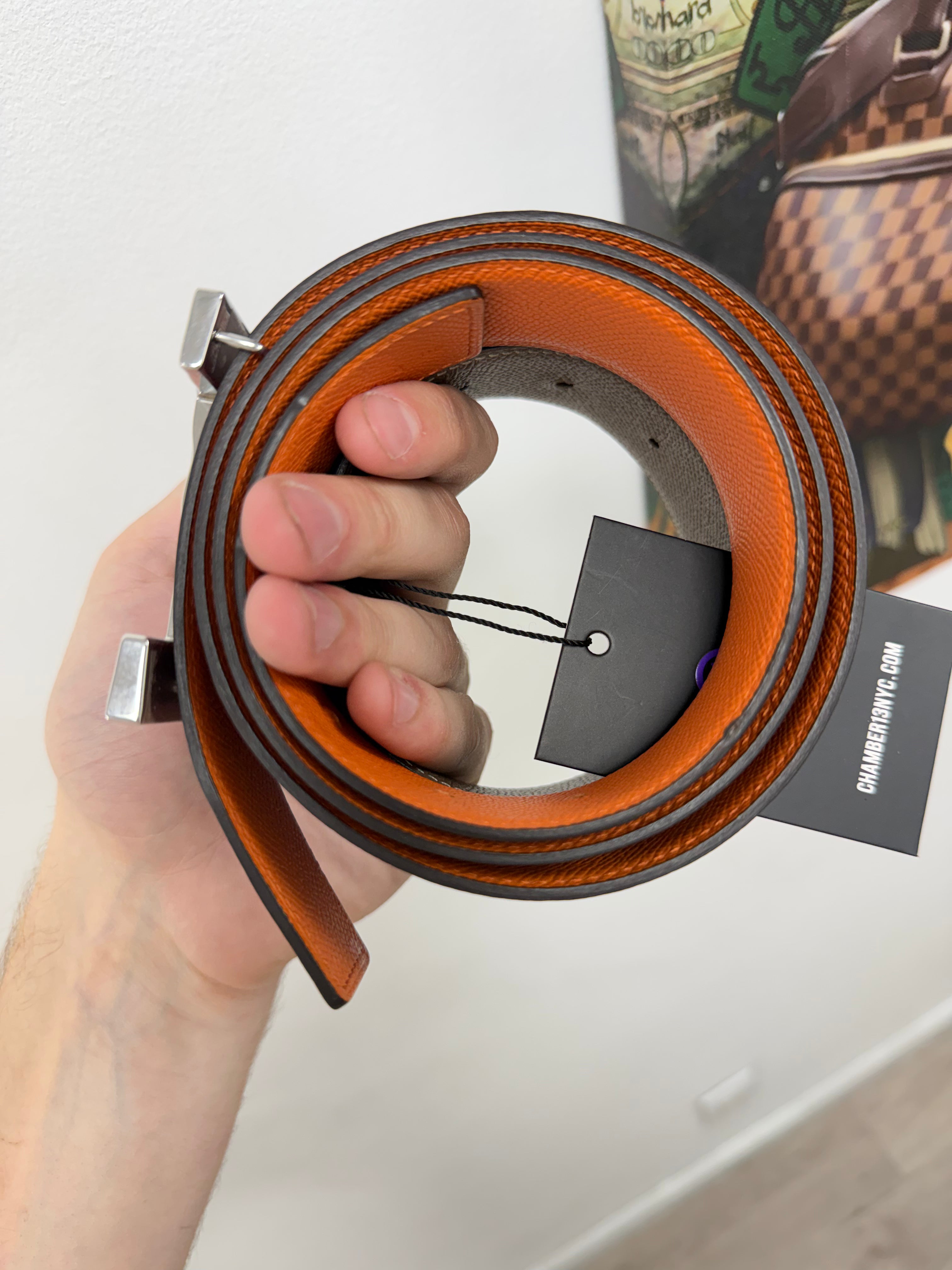 Hermes Silver H Wave Buckle (Burgundy/Orange & Blue/Brown) Belt