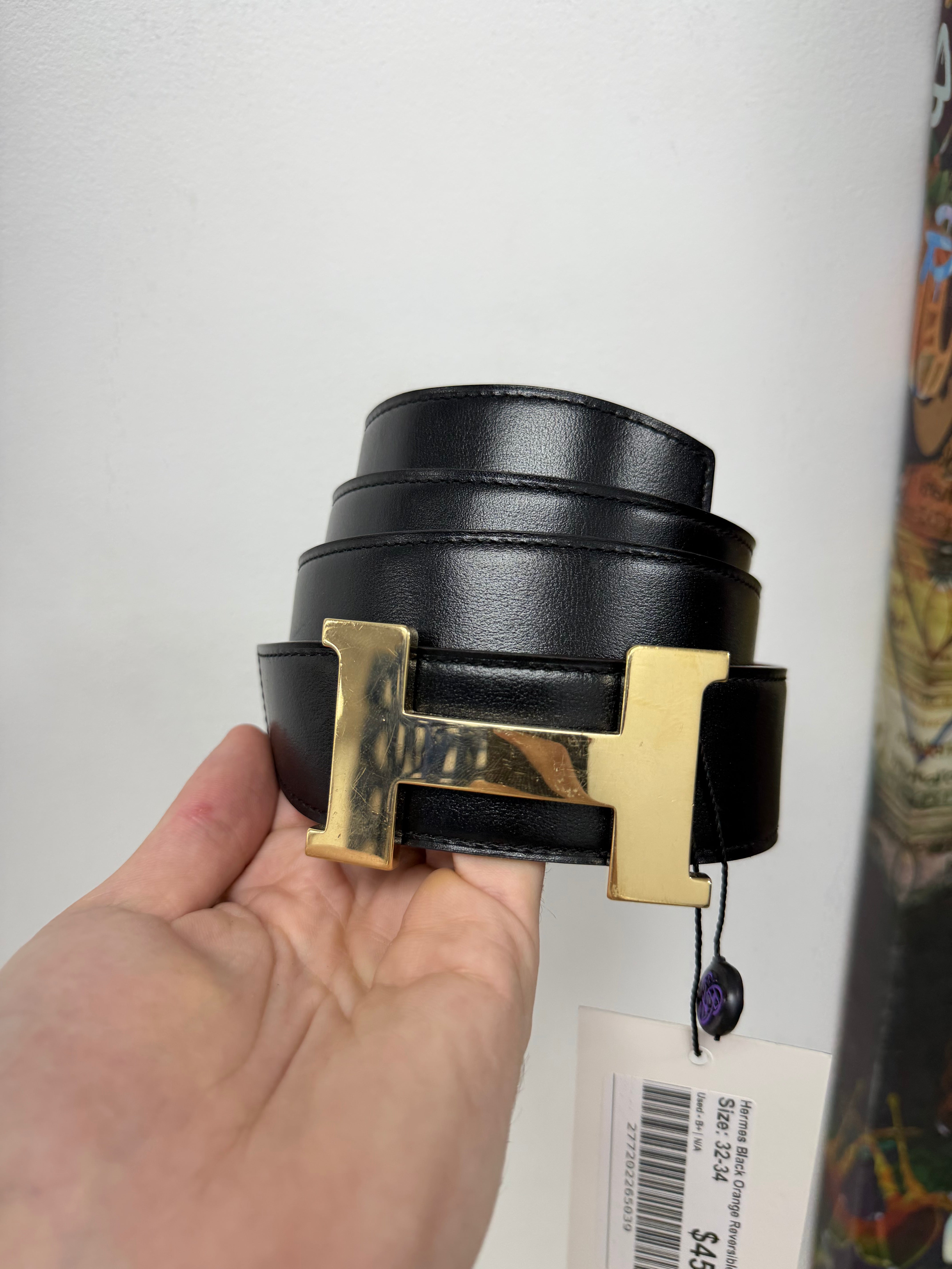 Hermes Black Orange Reversible Belt