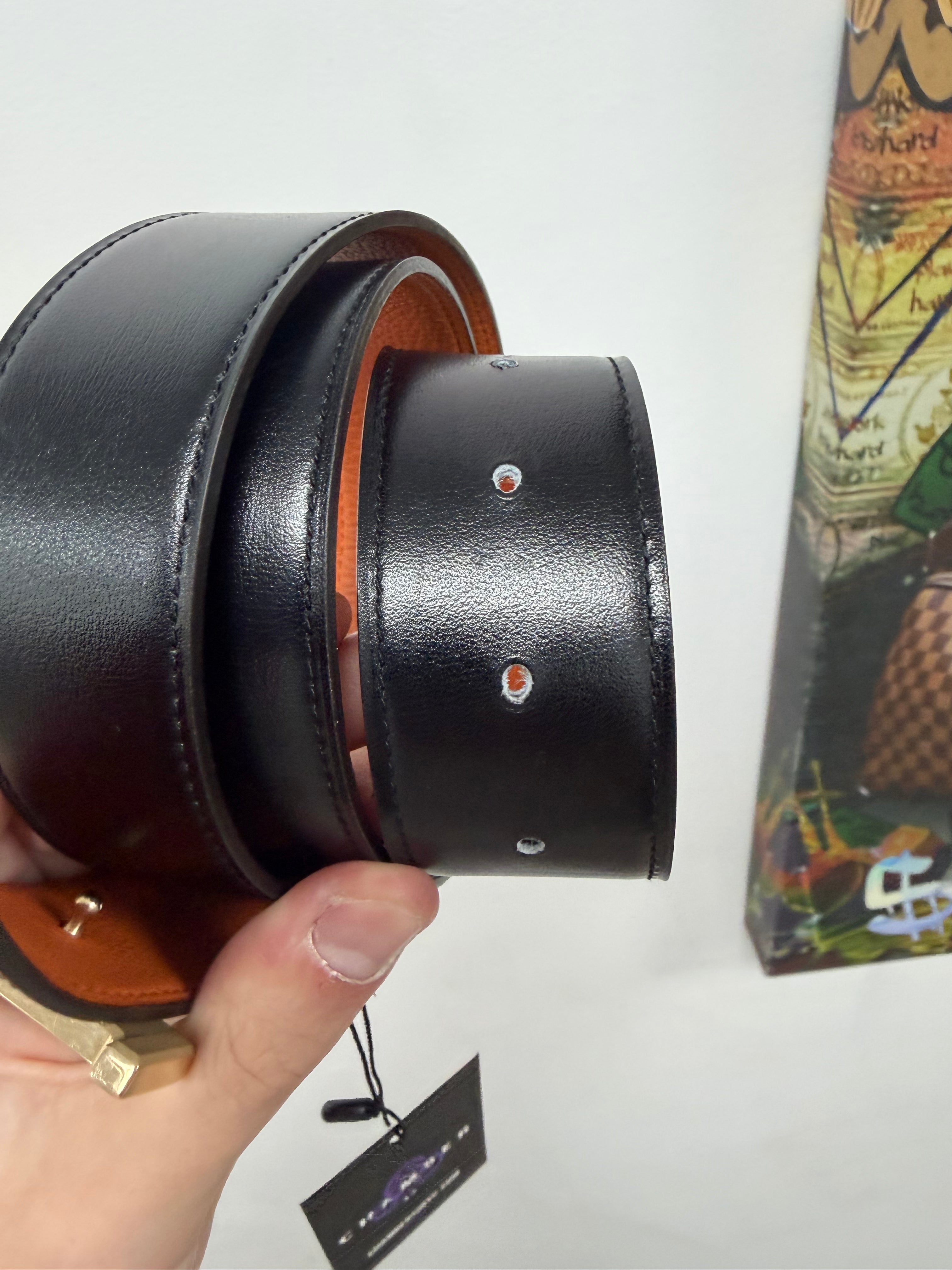 Hermes Black Orange Reversible Belt