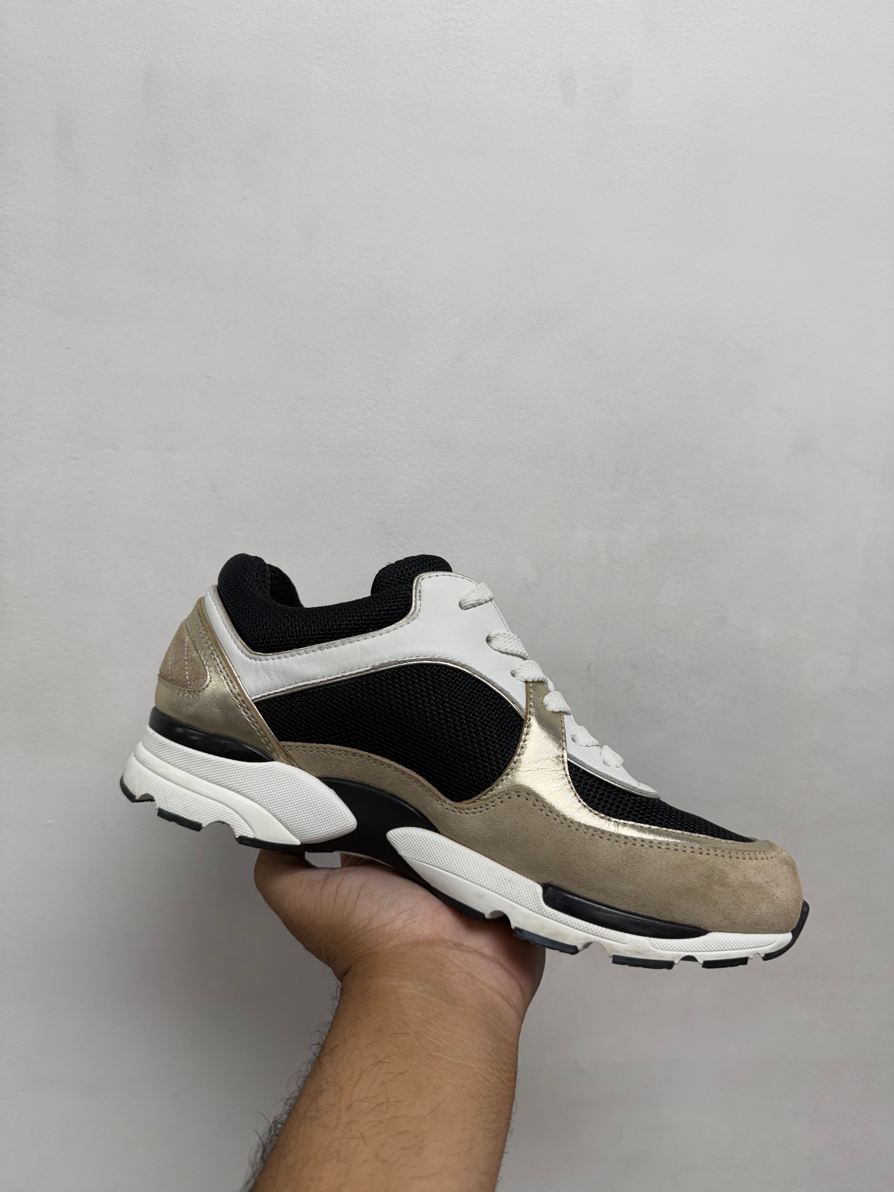 Chanel Beige Gold CC Trainer Sneakers