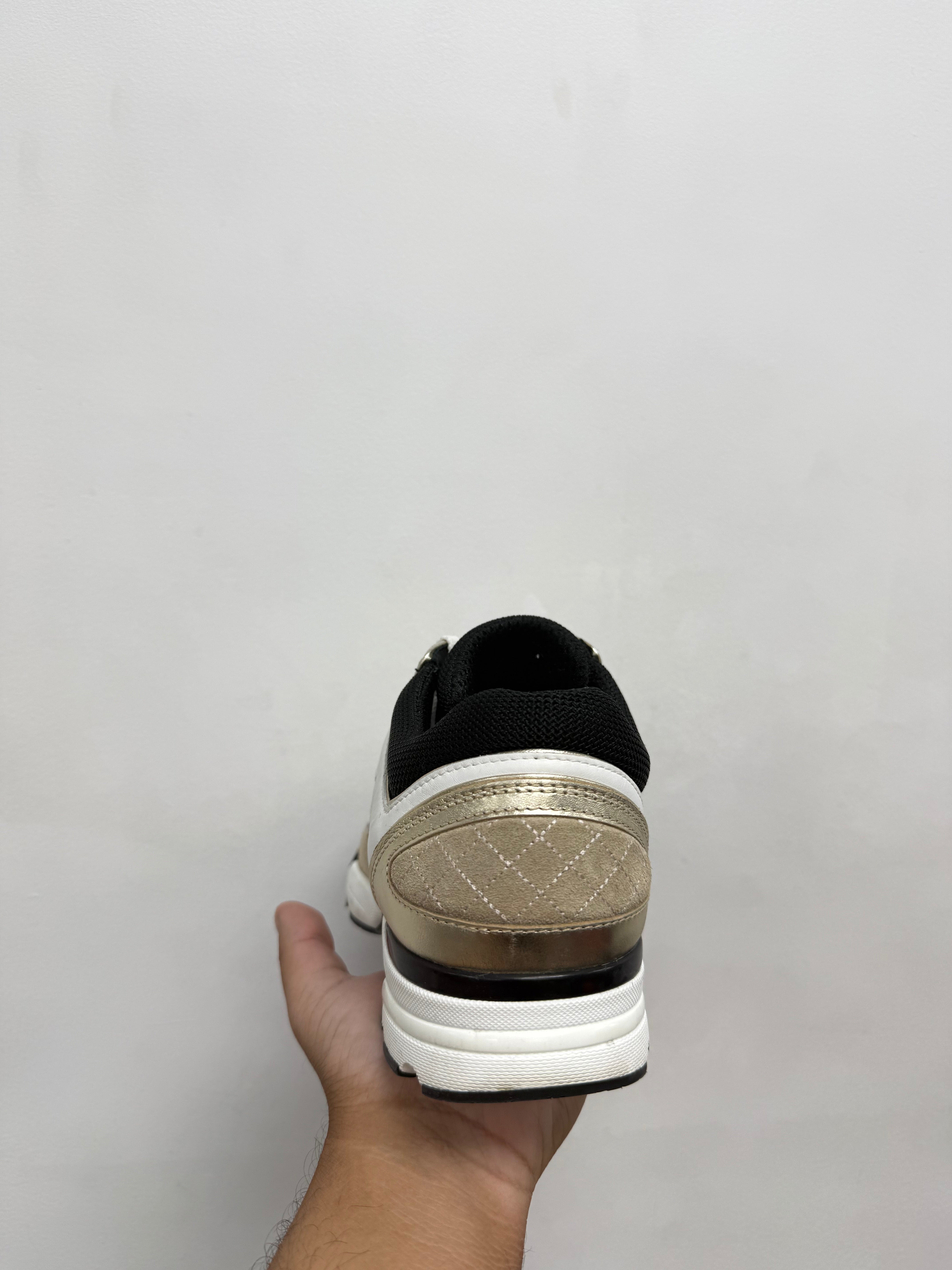 Chanel Beige Gold CC Trainer Sneakers