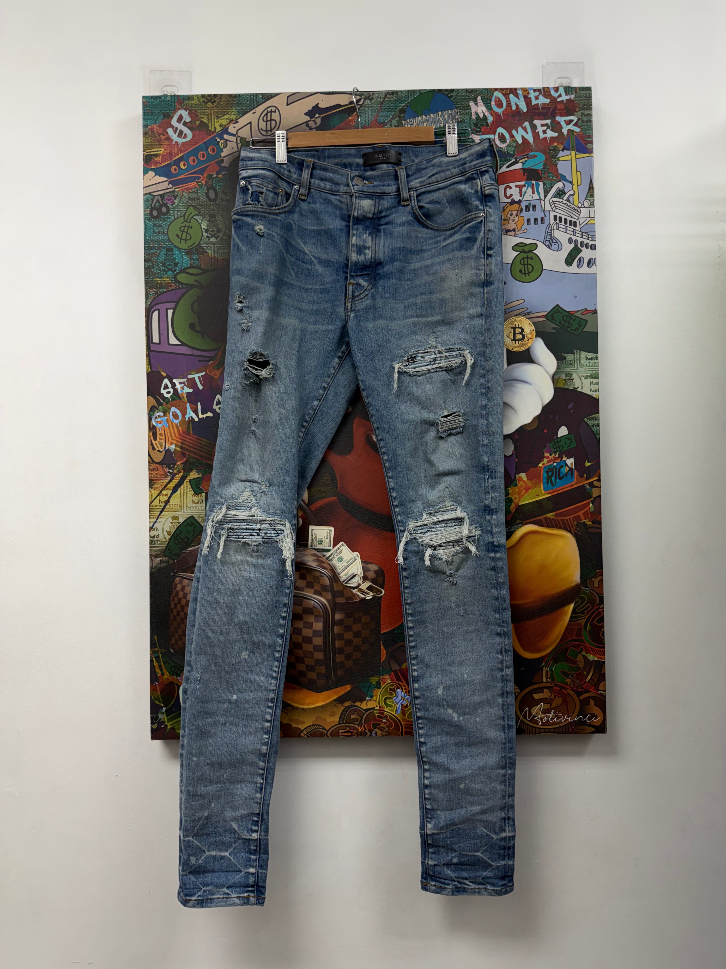 Amiri MX1 Light Wash Baby Blue Paisley Jeans