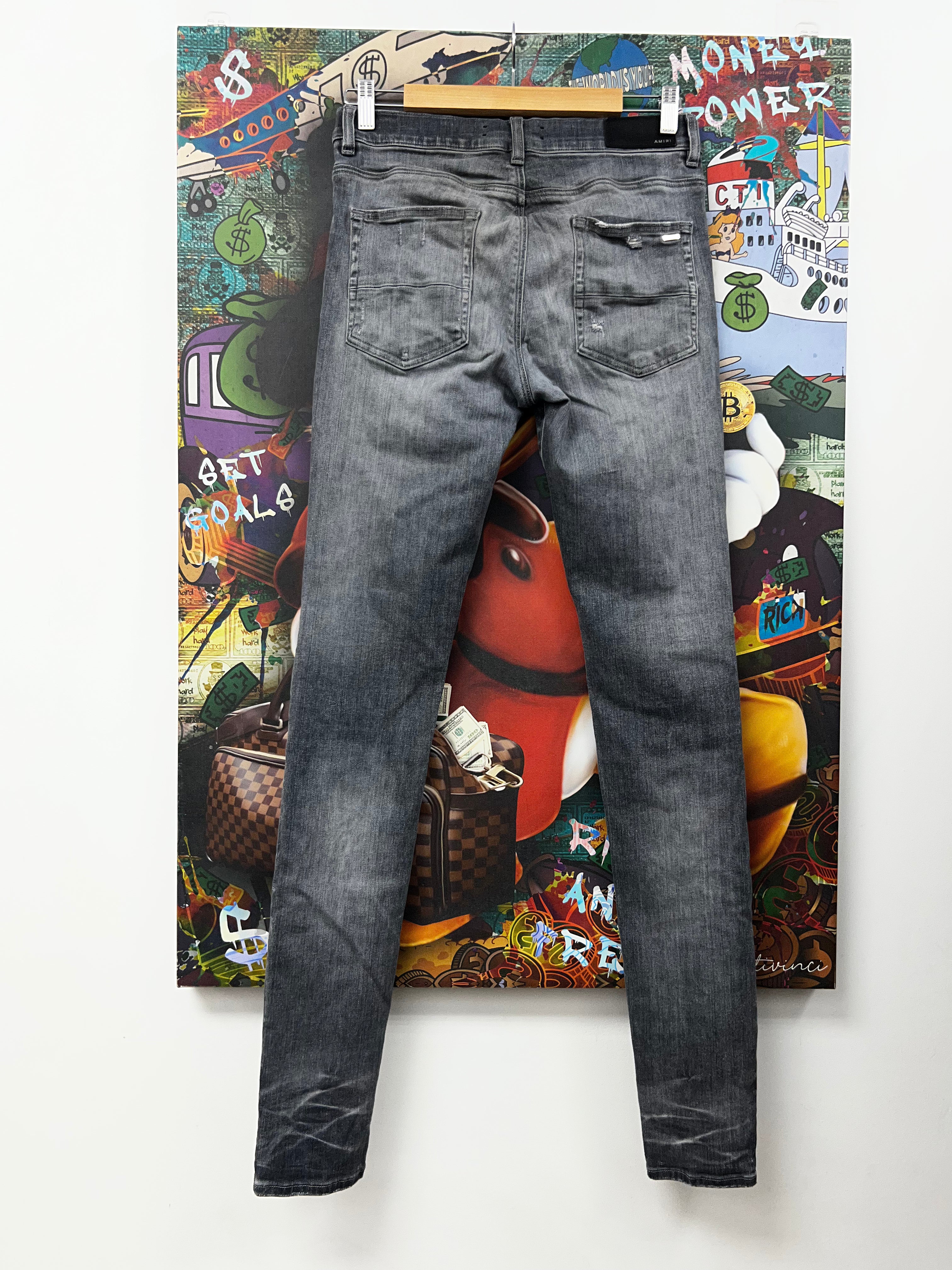 Amiri MX1 Grey Wash White Playboy Patch Jeans