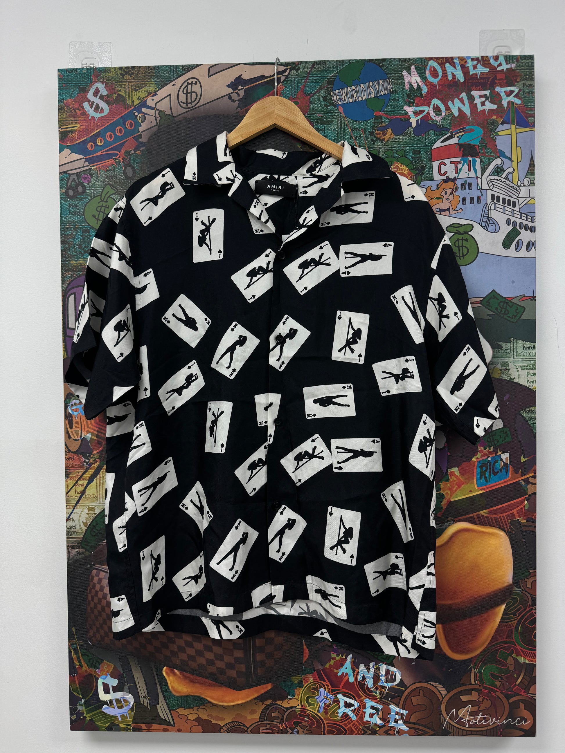 Amiri Cards Silk Shirt Black Used XL (Fits Small) N/A Chamber 13