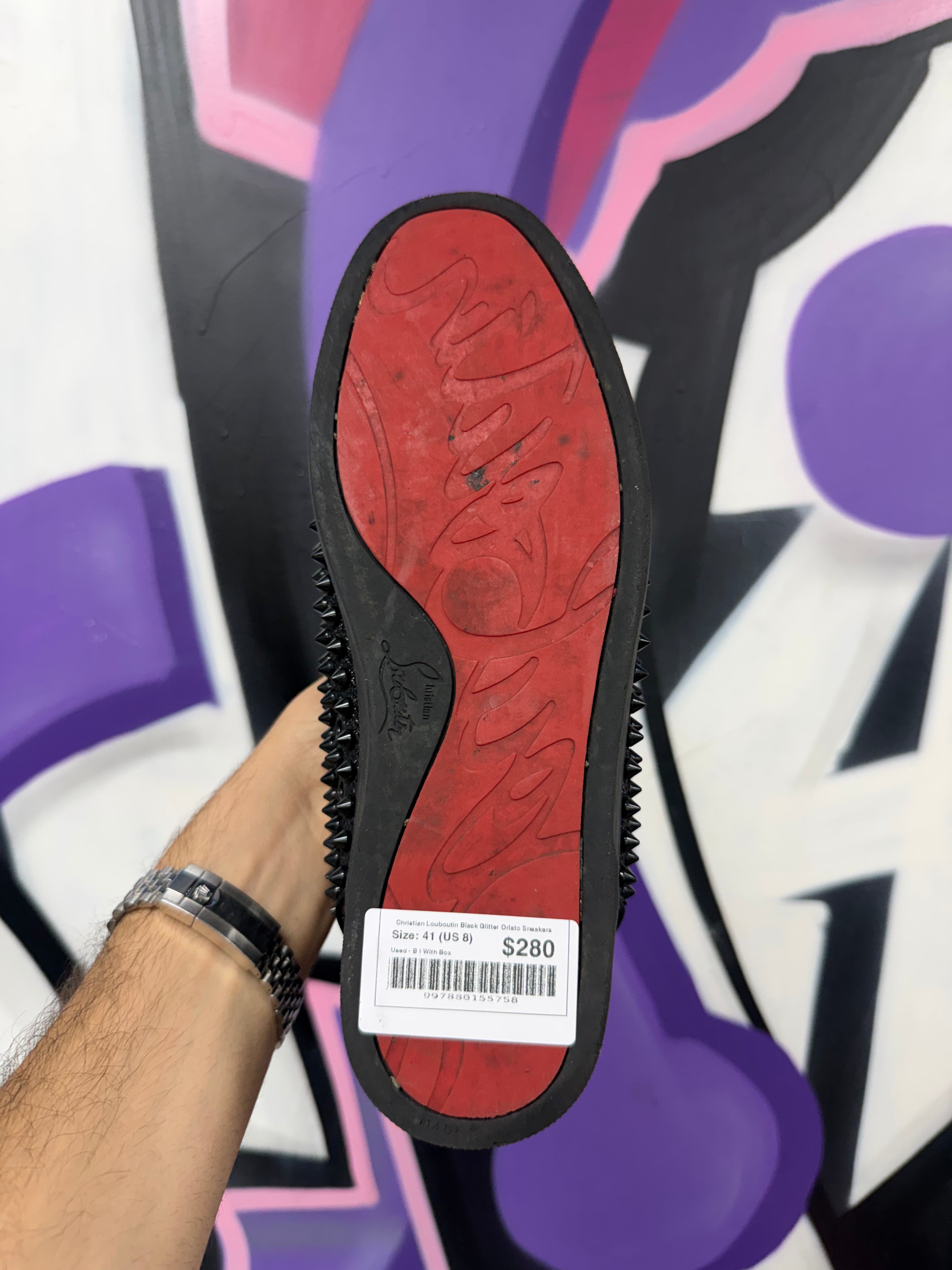 Christian Louboutin Black Glitter Orlato Sneakers