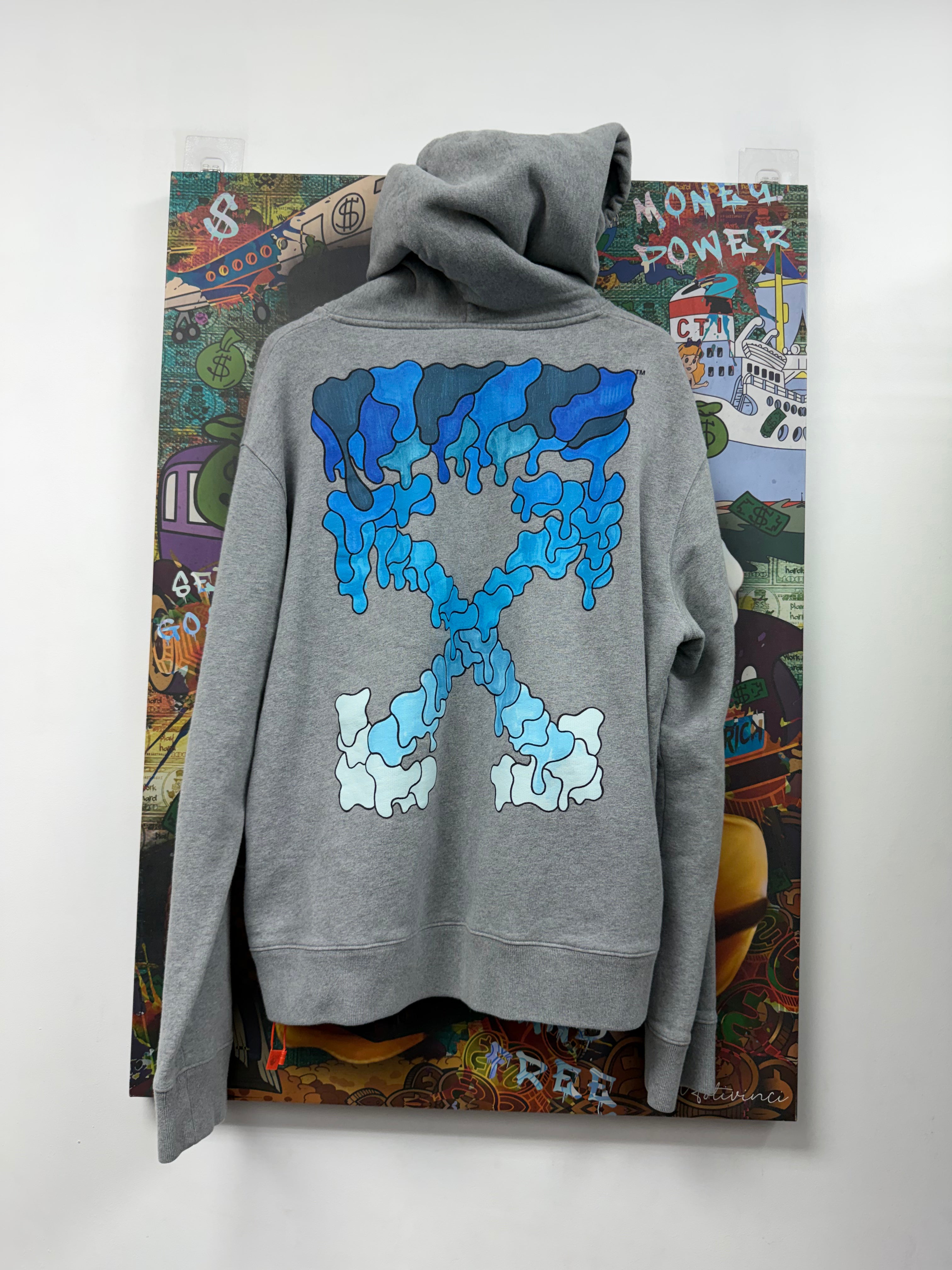 Off White Grey Blue Liquid Arrows Hoodie