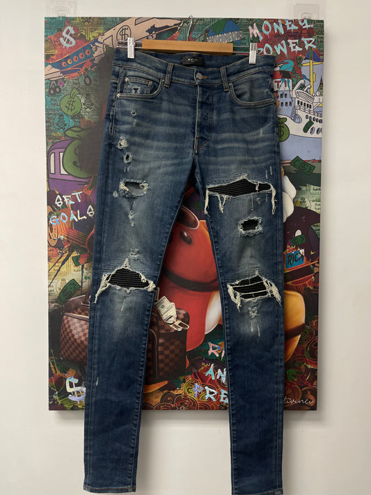 Amiri MX1 Dark Wash Black Patch  Used