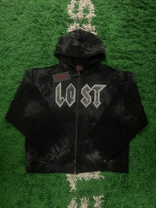 Lost Intricacy Hoodie Black Tie Dye Rhinestone