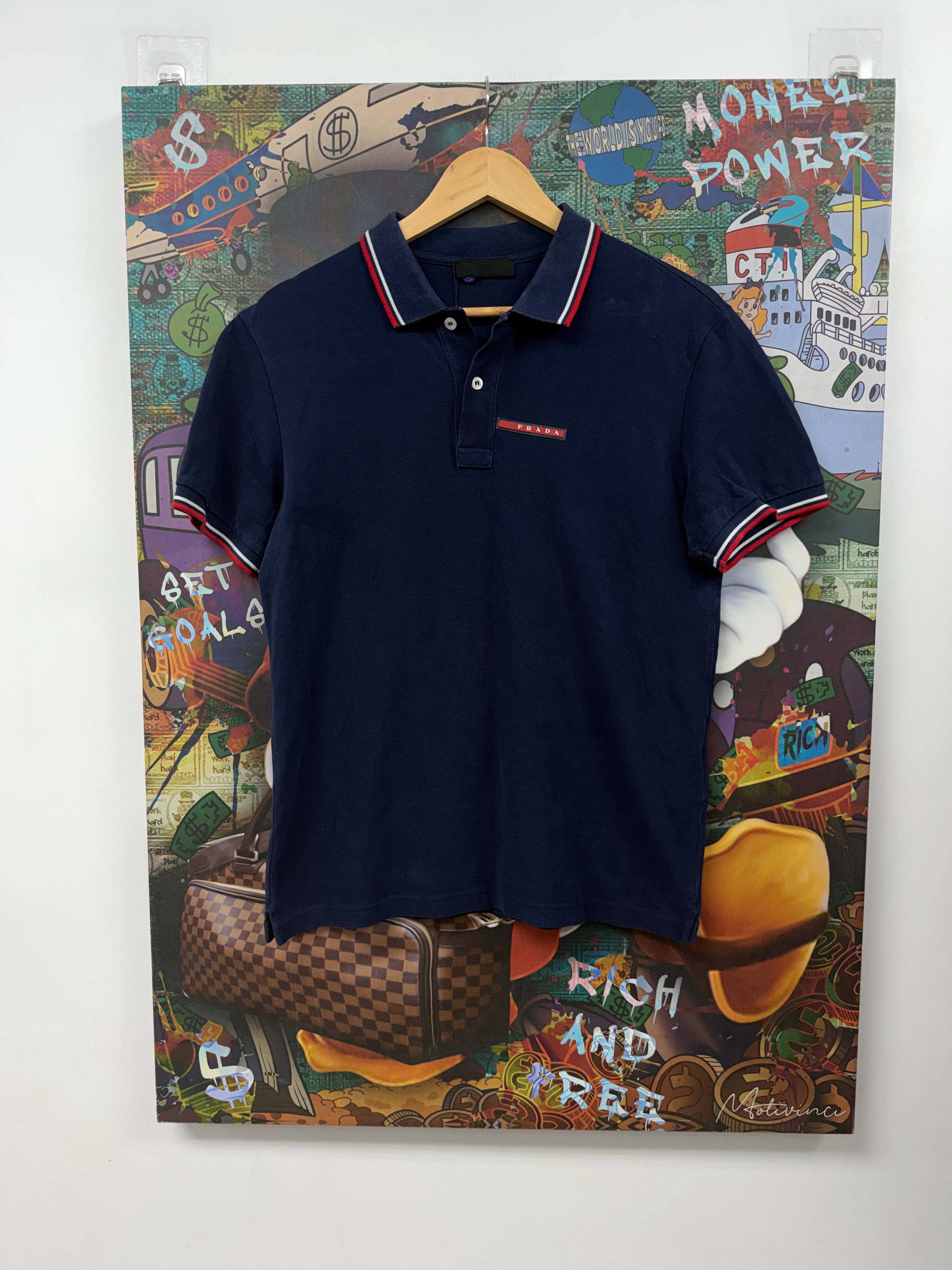 Prada Navy Red Logo Polo