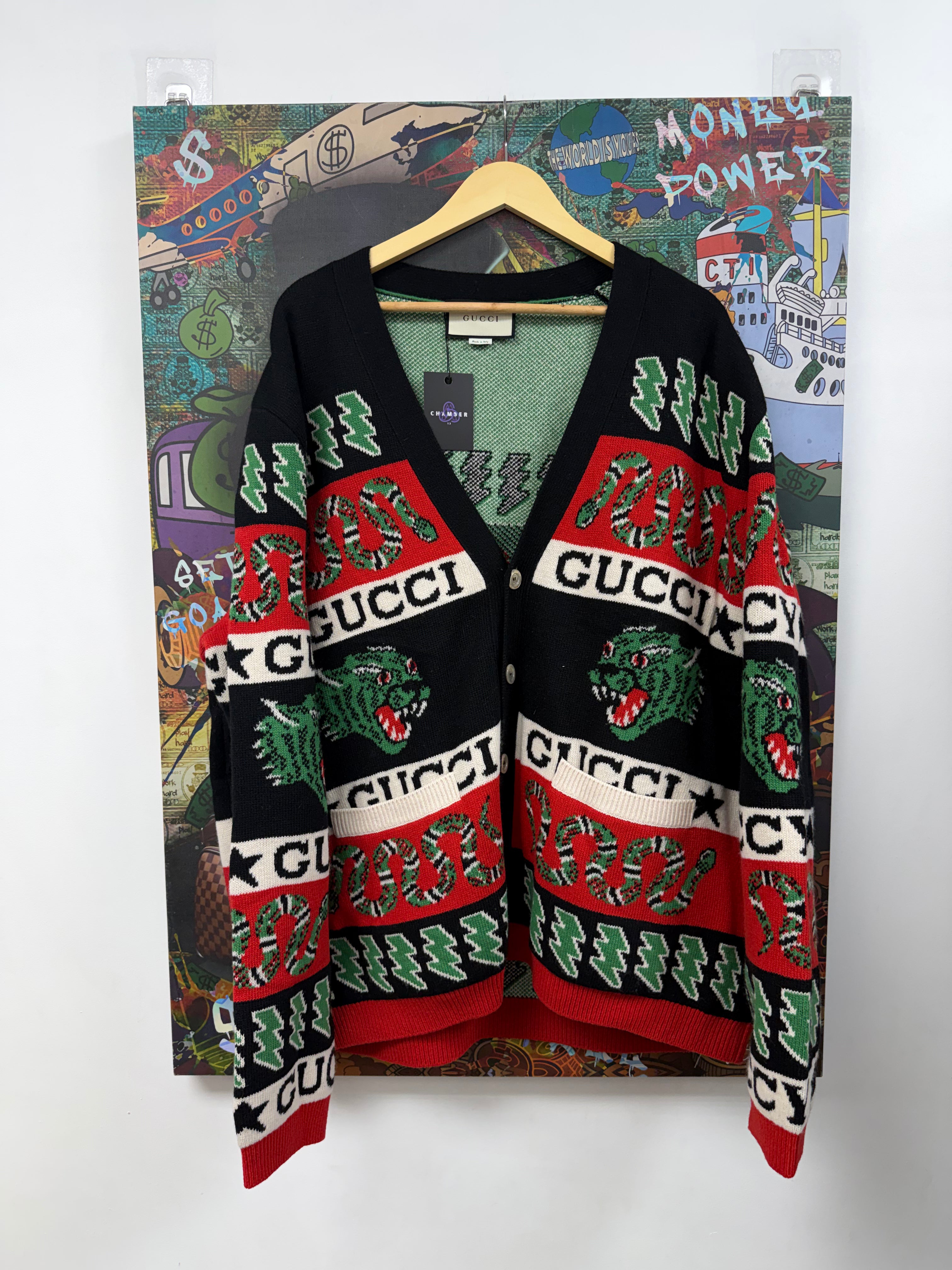 Gucci Black Red Green Kingsnake Cardigan
