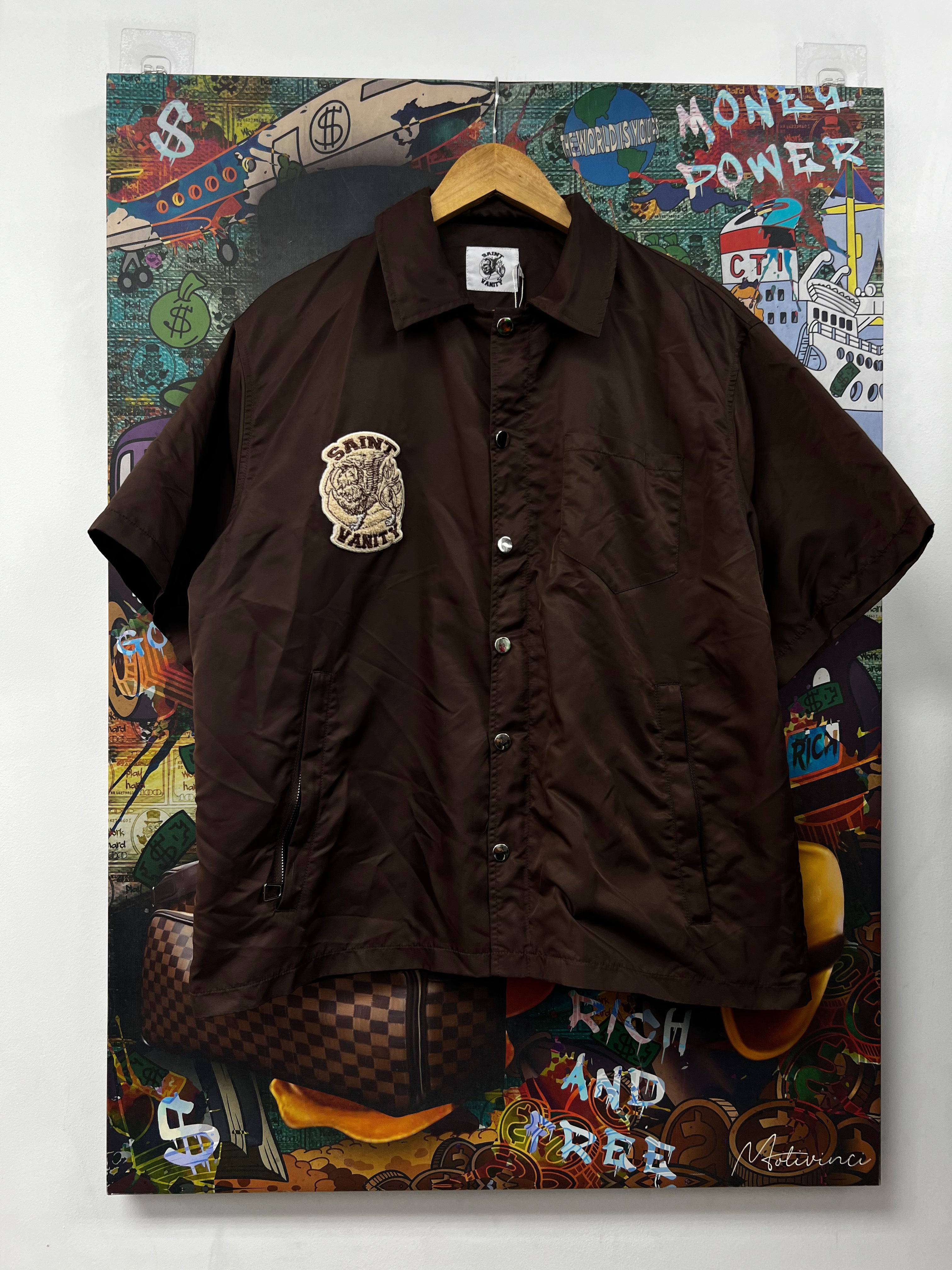 Saint Vanity Brown Nylon Button Up Shirt