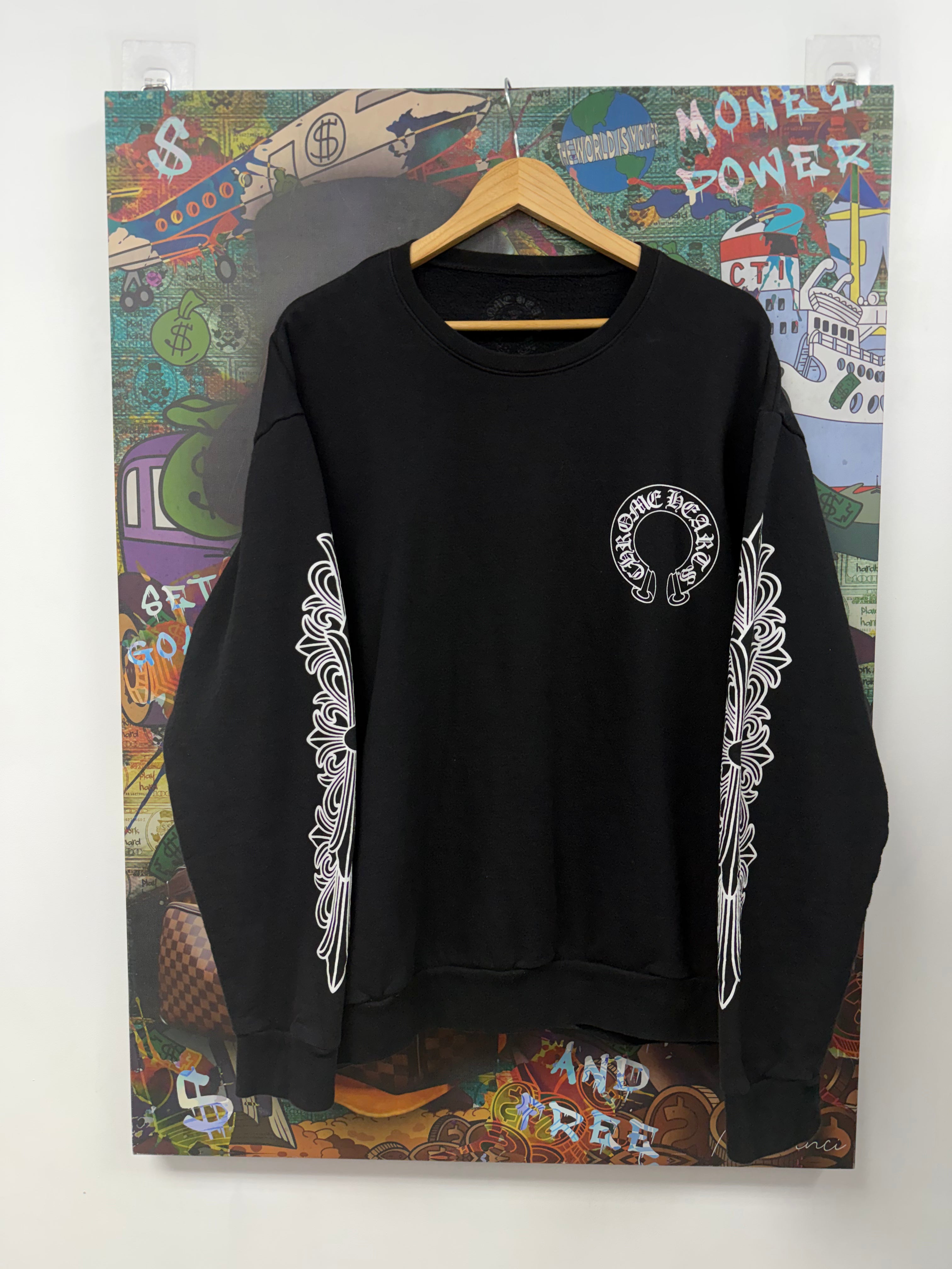 Chrome Hearts Black Floral Horseshoe Crewneck