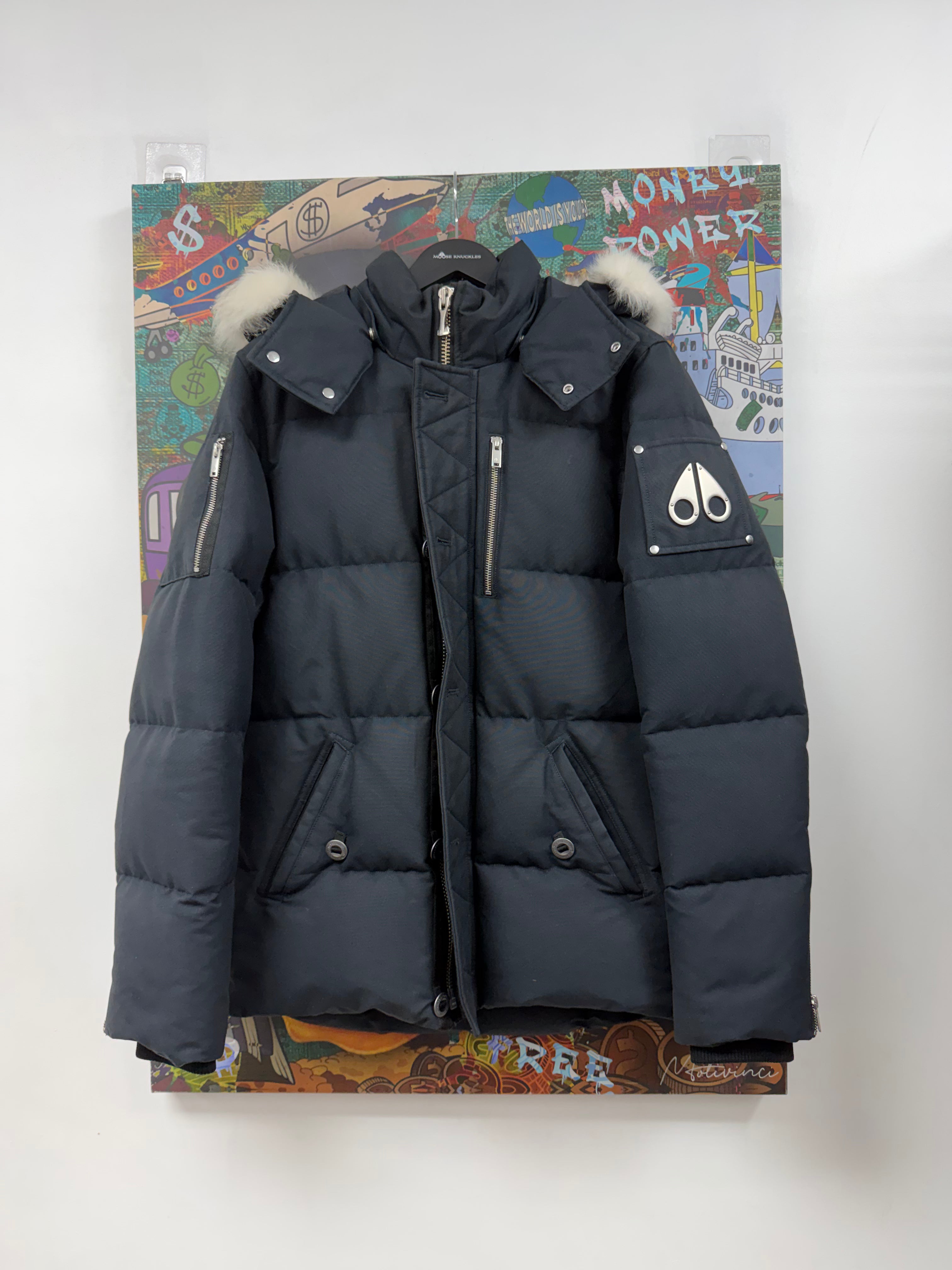Moose Knuckles Navy White Fur 3Q Parka