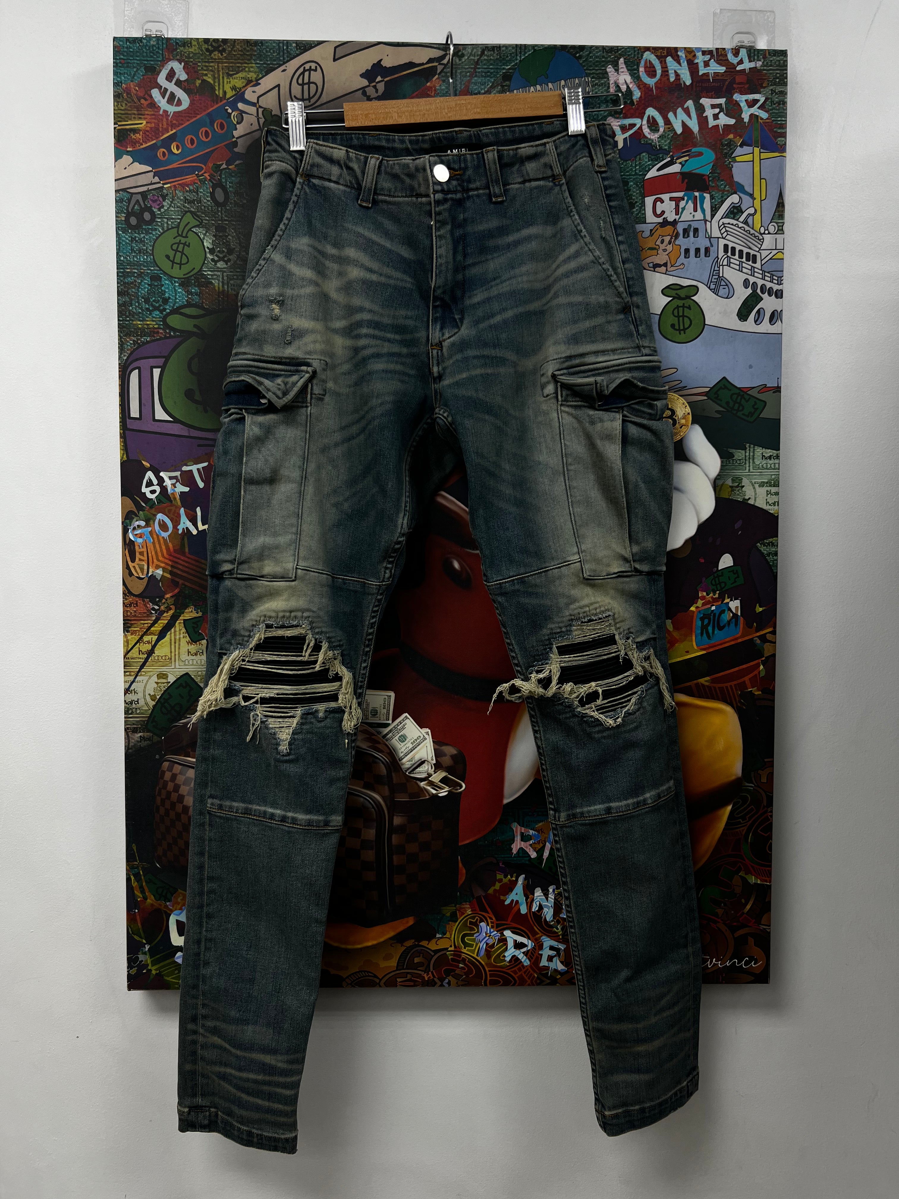 Amiri Vintage Wash Black Patch Denim Cargo Pants