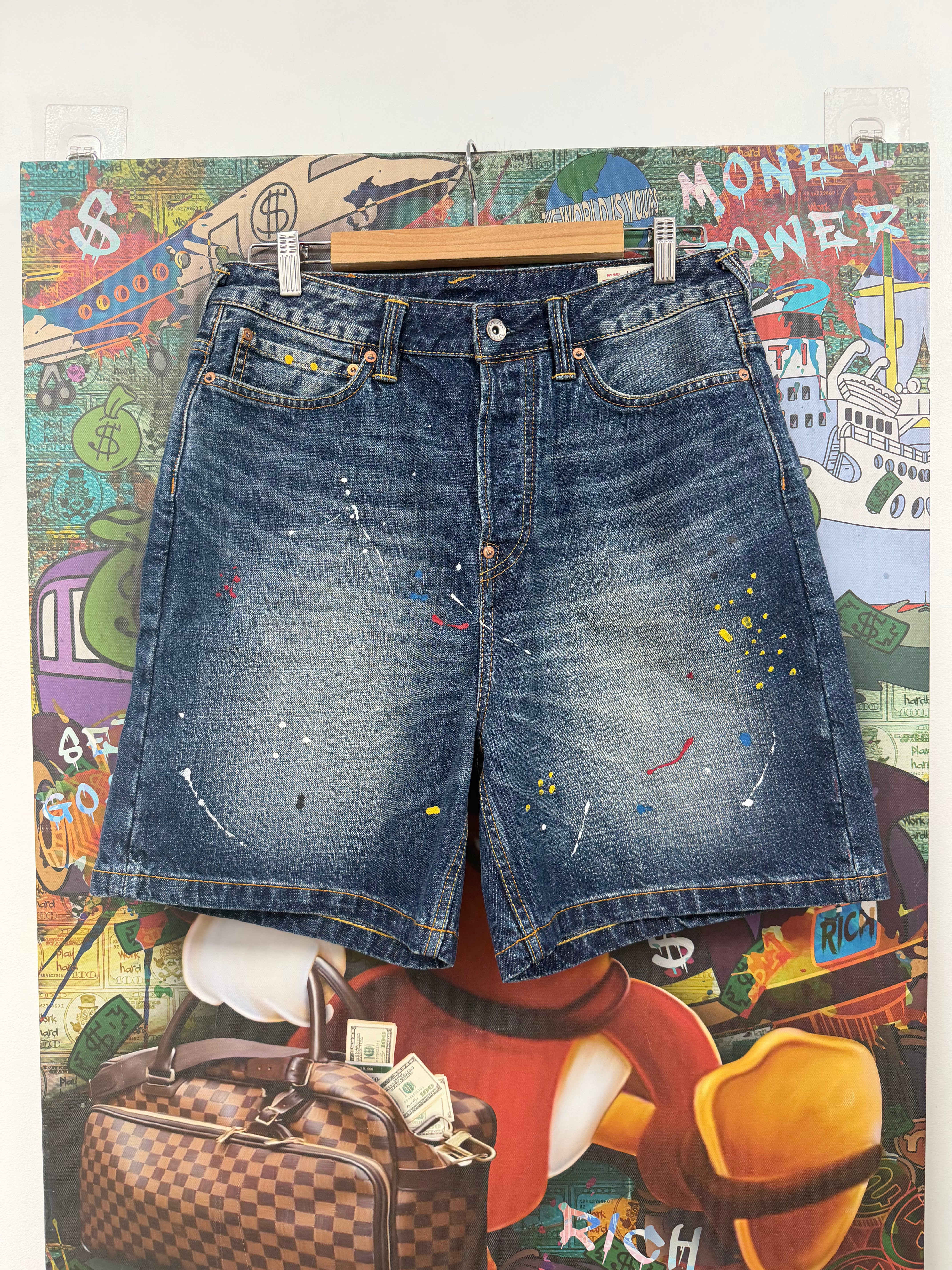 Evisu Graffiti Angel Pocket Jean Shorts