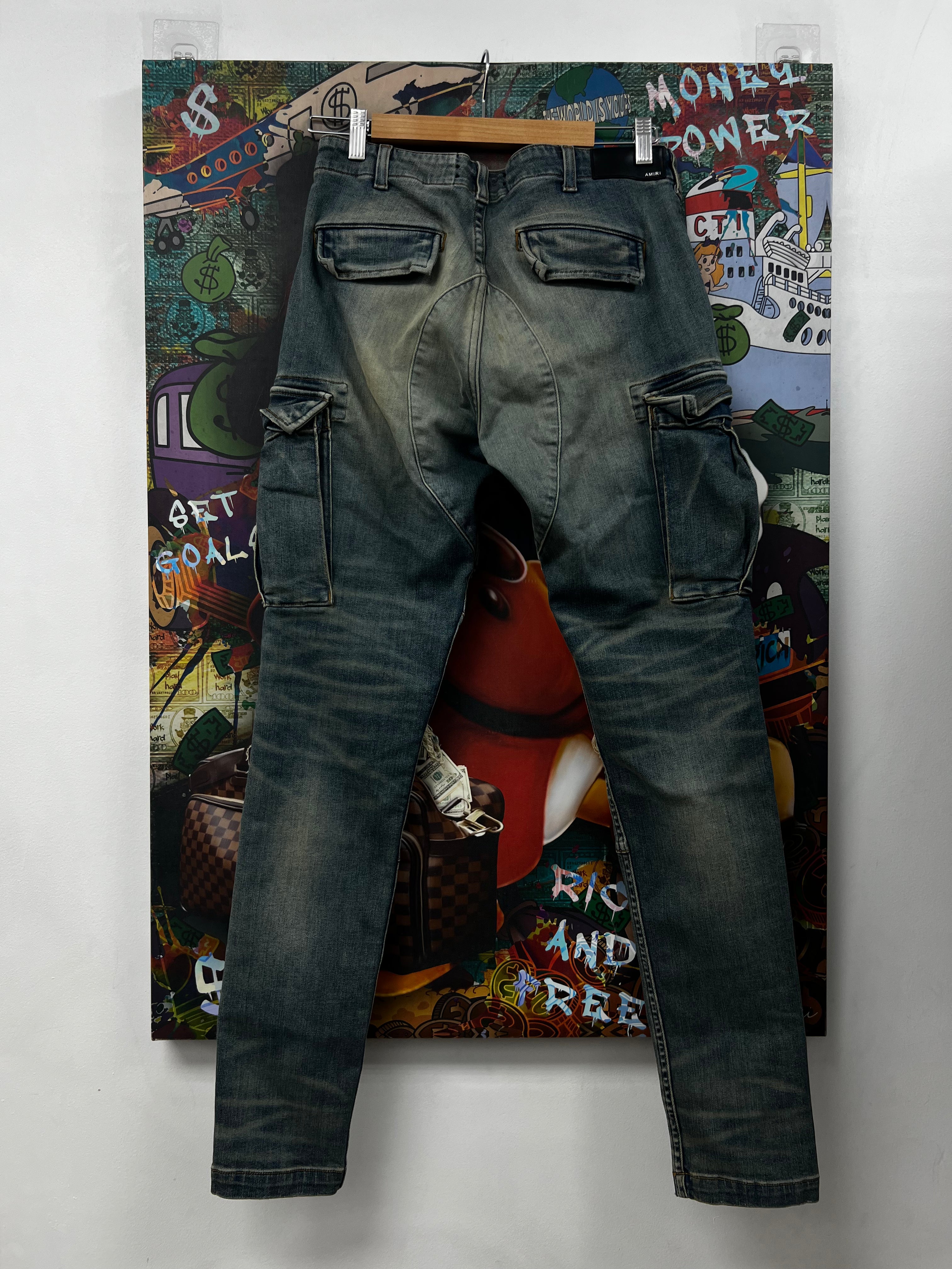 Amiri Vintage Wash Black Patch Denim Cargo Pants