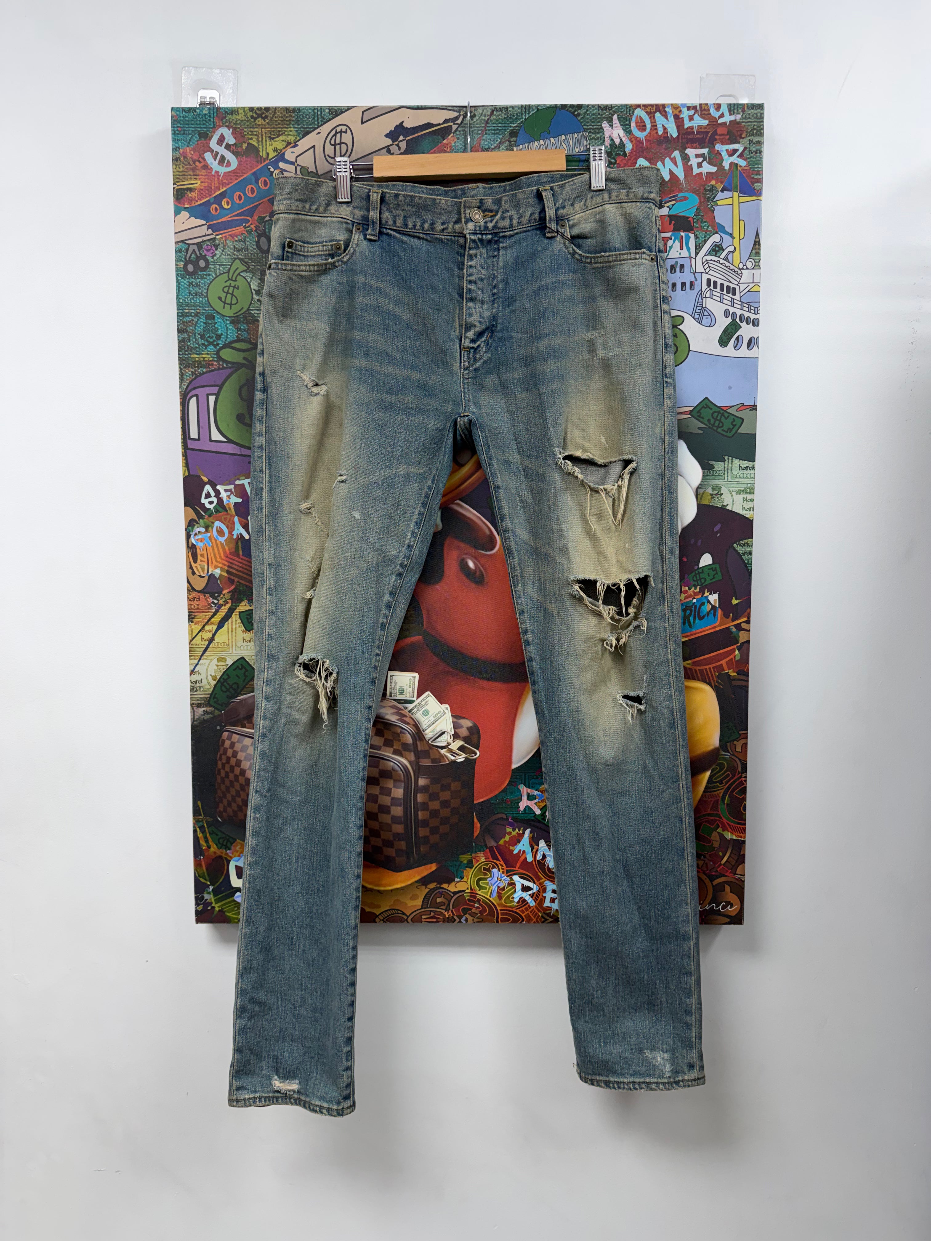 YSL Vintage Wash Ripped Jeans