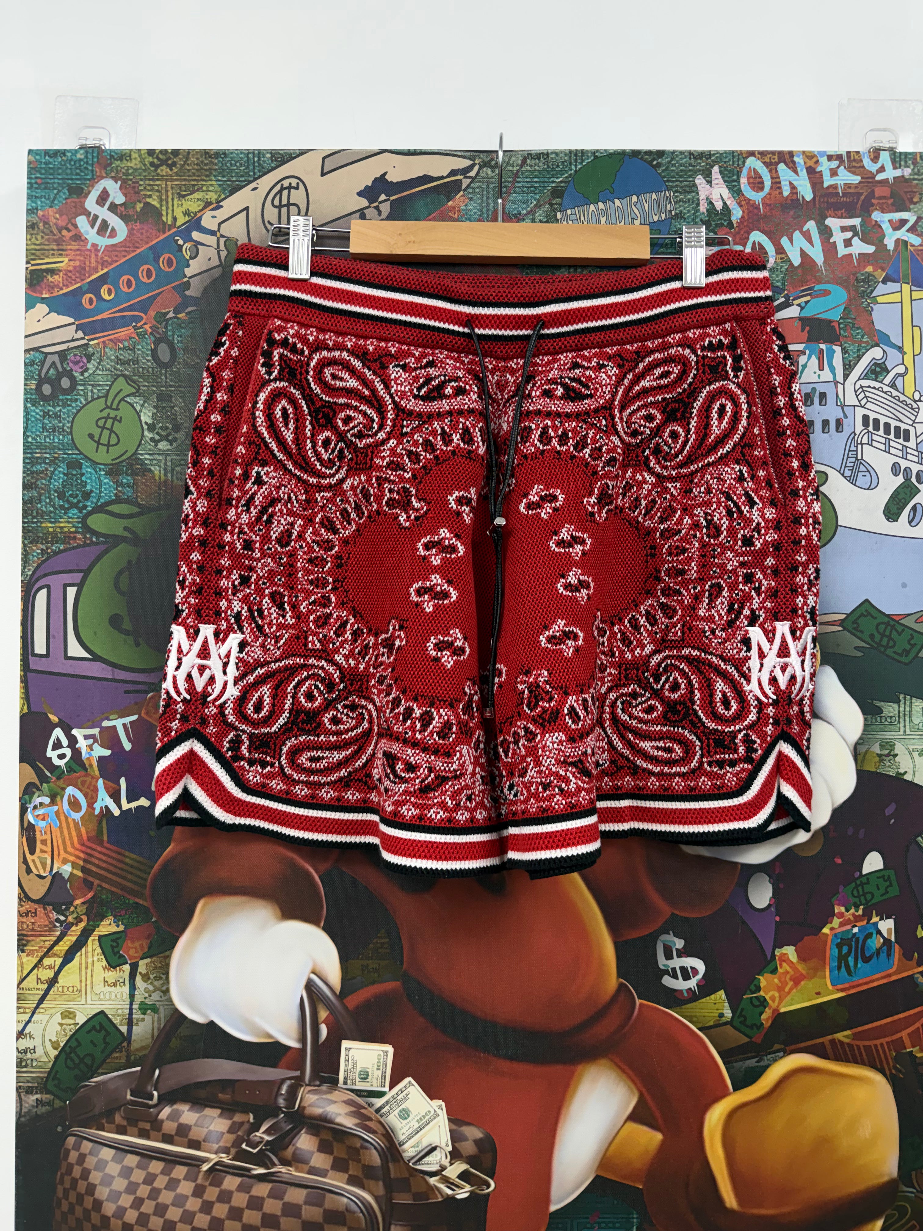 Amiri Red MA B-Ball Paisley Shorts