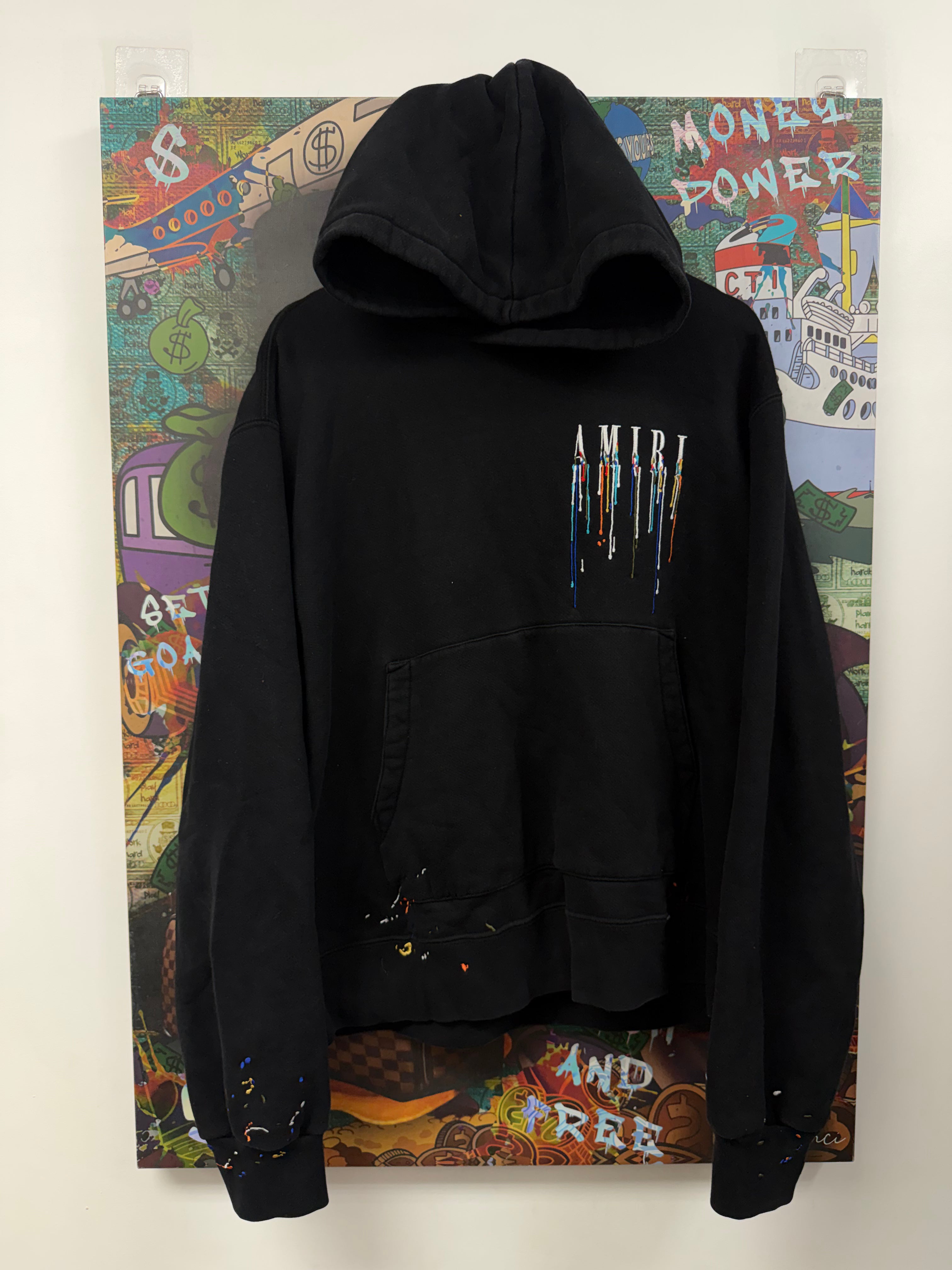Amiri Black Paint Drip Hoodie