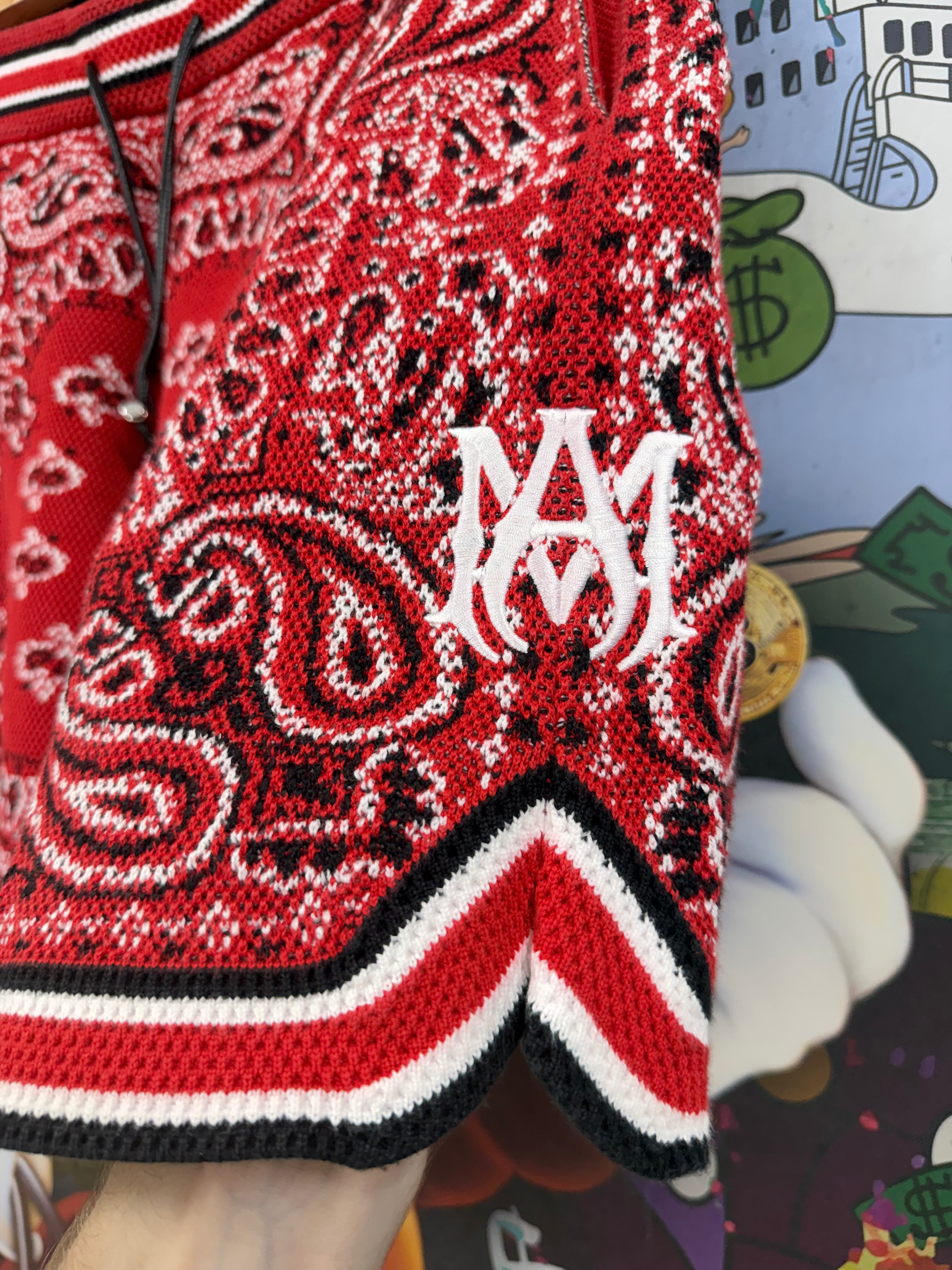 Amiri Red MA B-Ball Paisley Shorts
