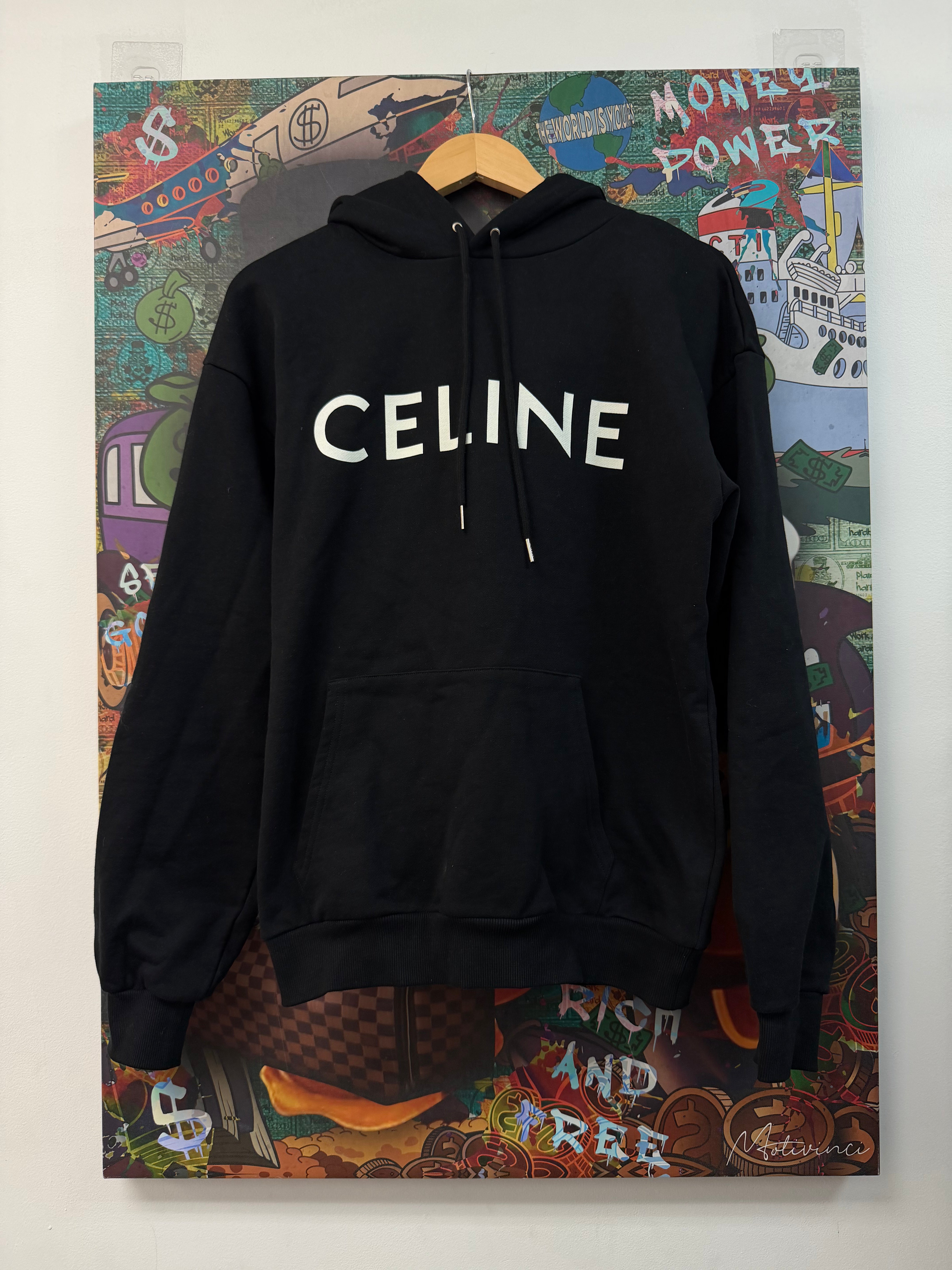 Celine Black White Chest Logo Hoodie