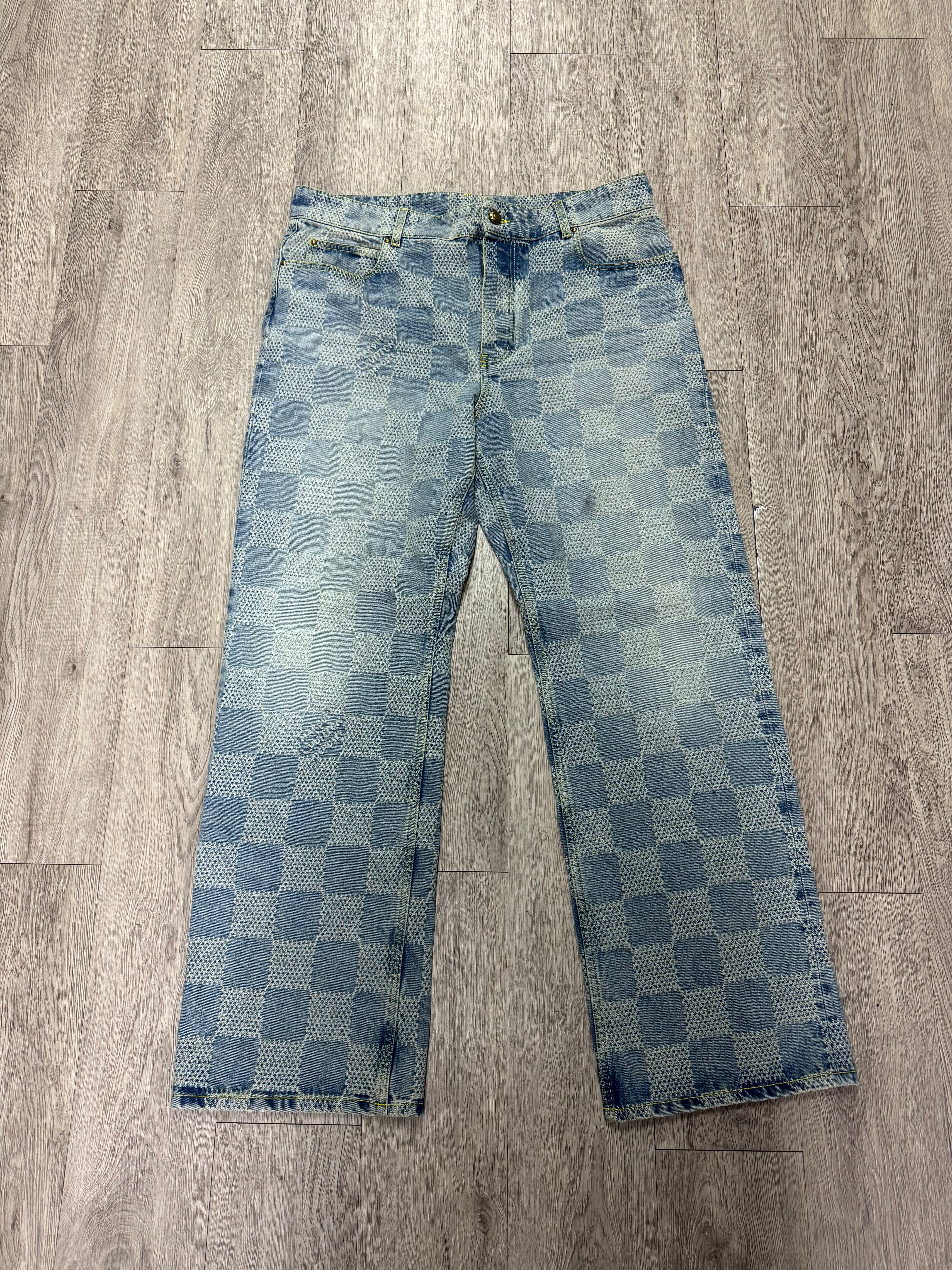 Louis Vuitton Light Wash Damier Marque Jeans