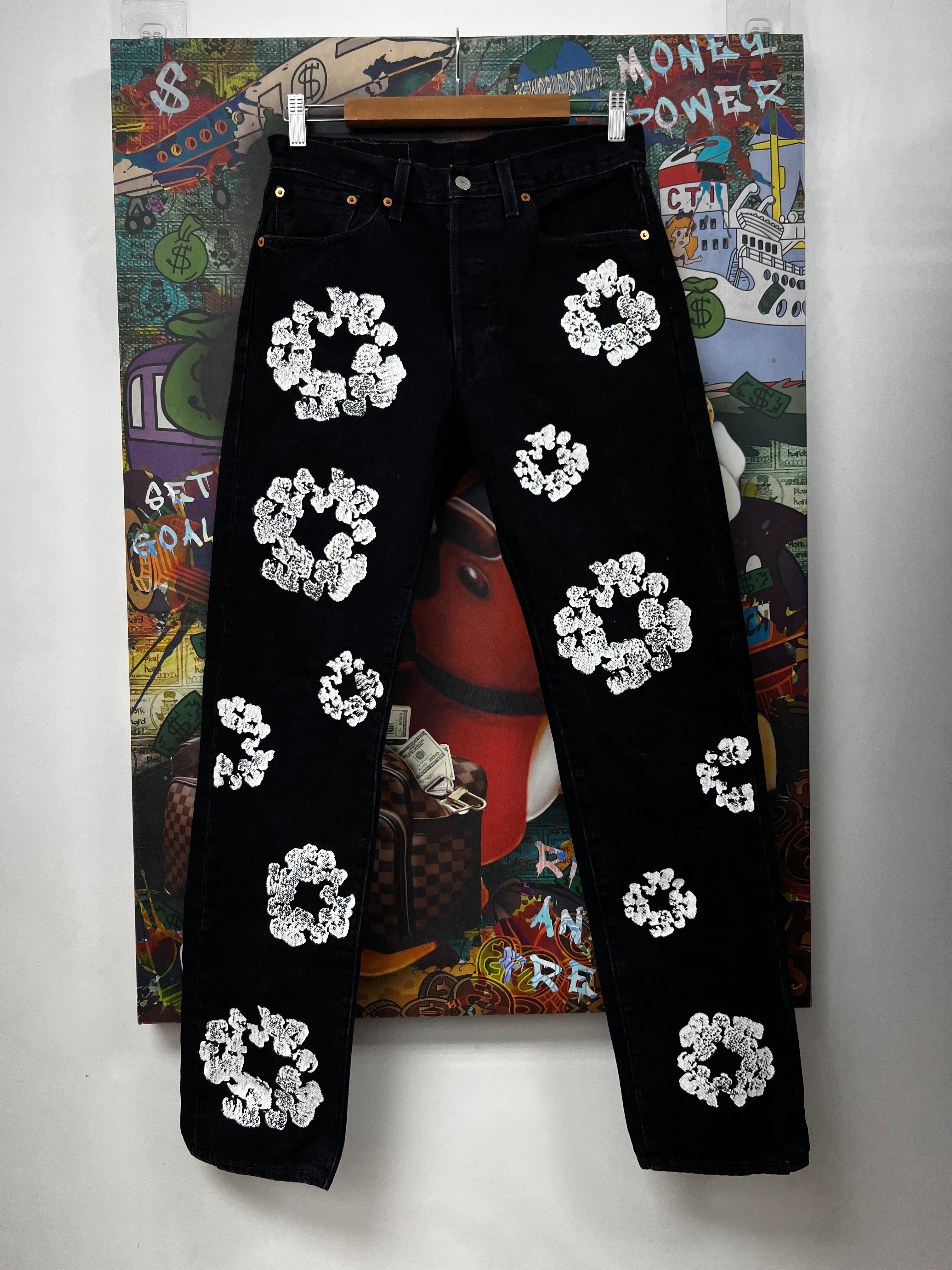 Denim Tears Black White Wreath Jeans