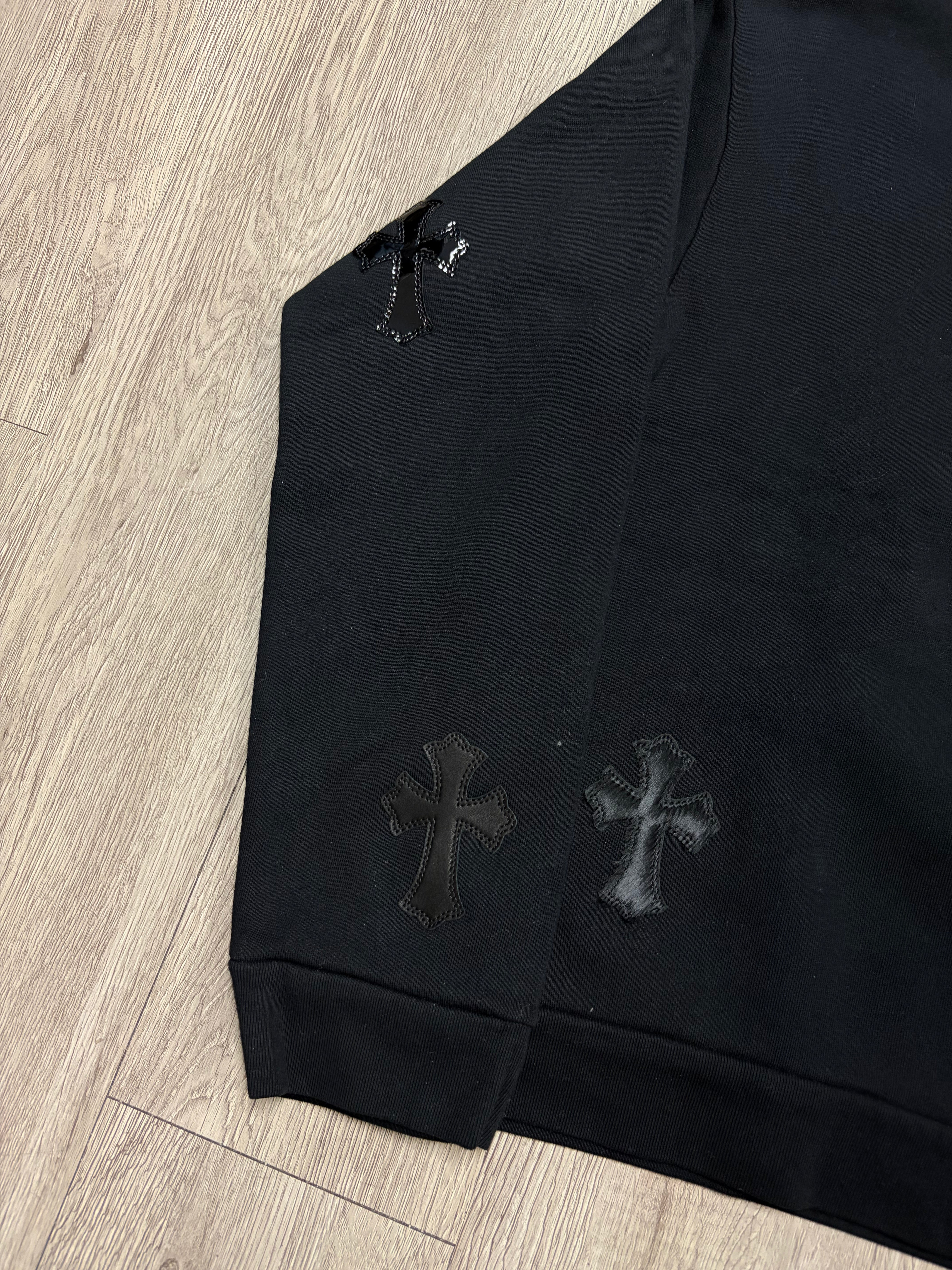 Chrome Hearts Black Ponyhair Multi Cross Patch Crewneck