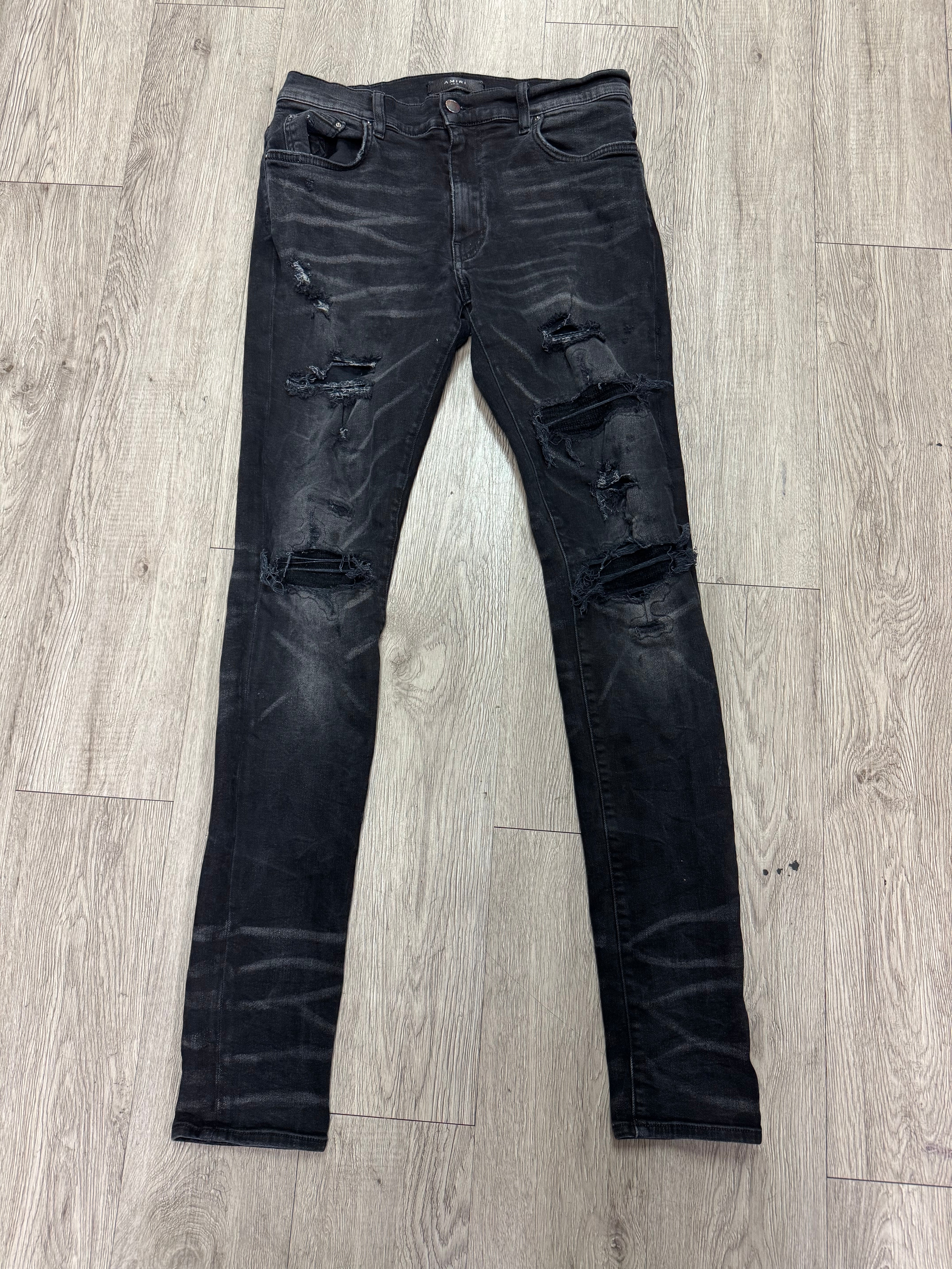 Amiri MX1 Black Wash Wool Patch Jeans