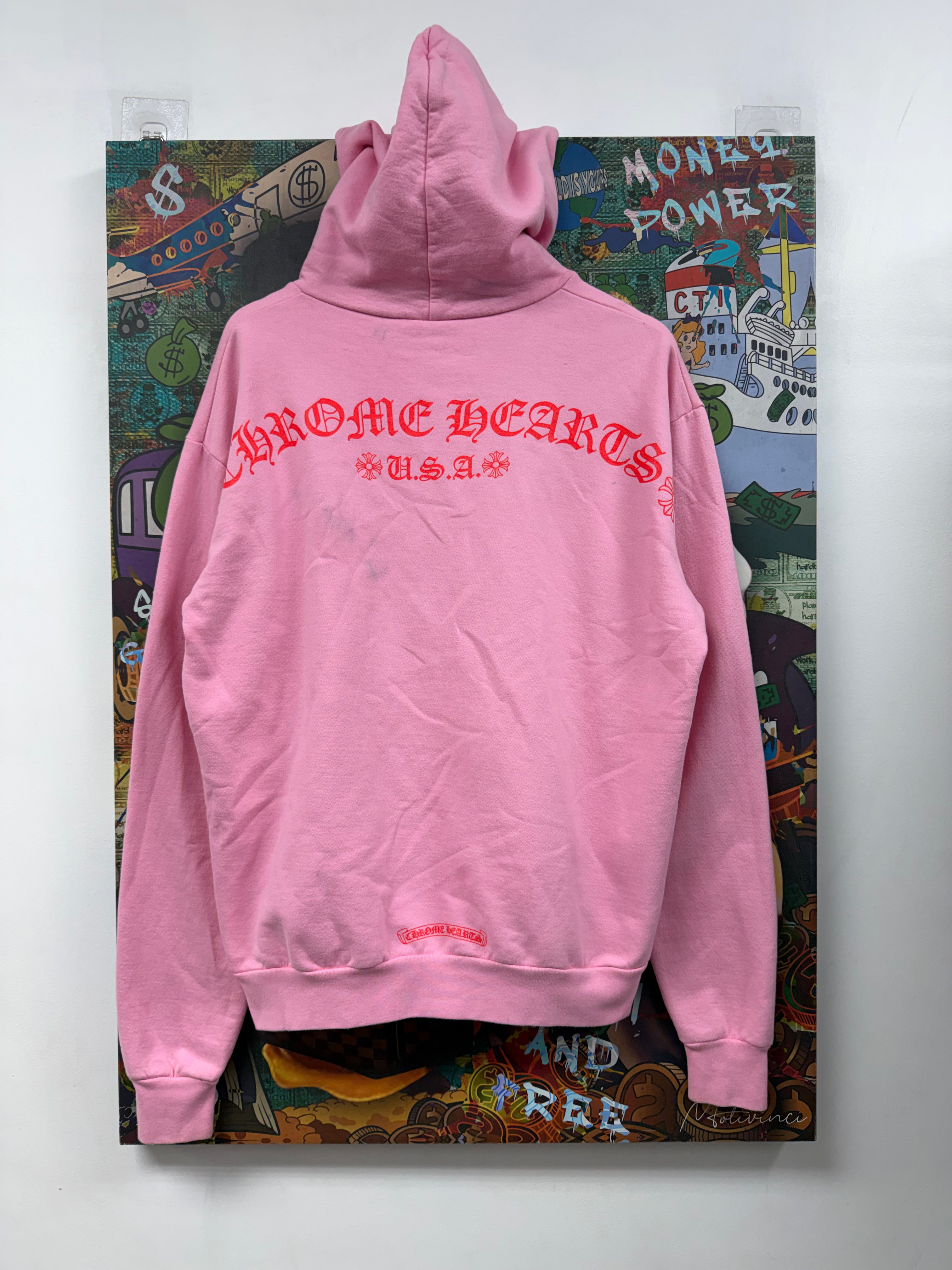 Chrome  Hearts Pink Red T-Bar (Minor Discoloration Throughout) Hoodie