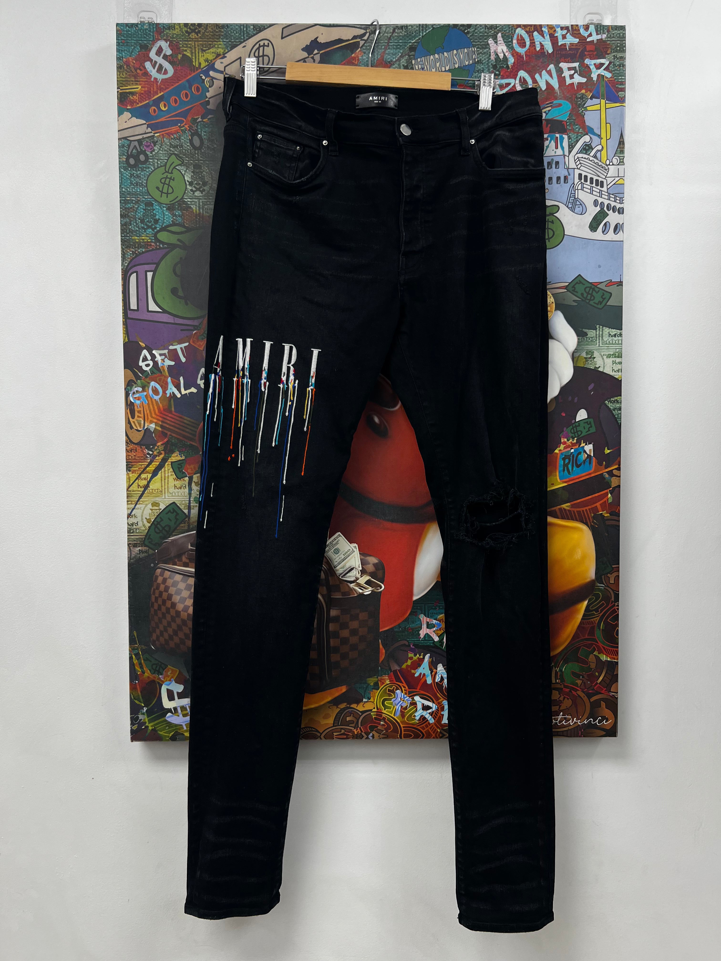 Amiri Black Paint Drip Jeans