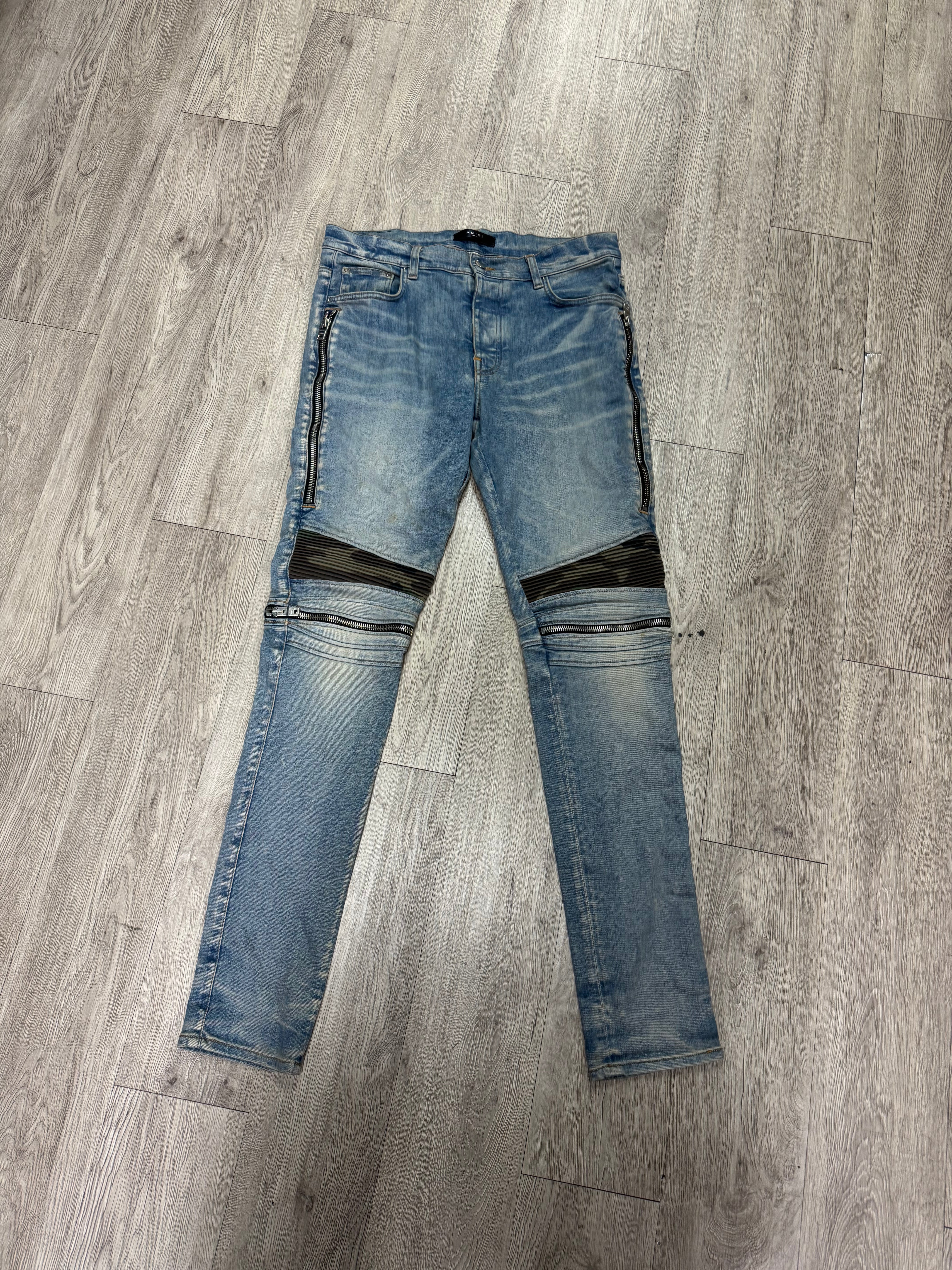 Amiri MX2 Light Wash Camo Patch Jeans