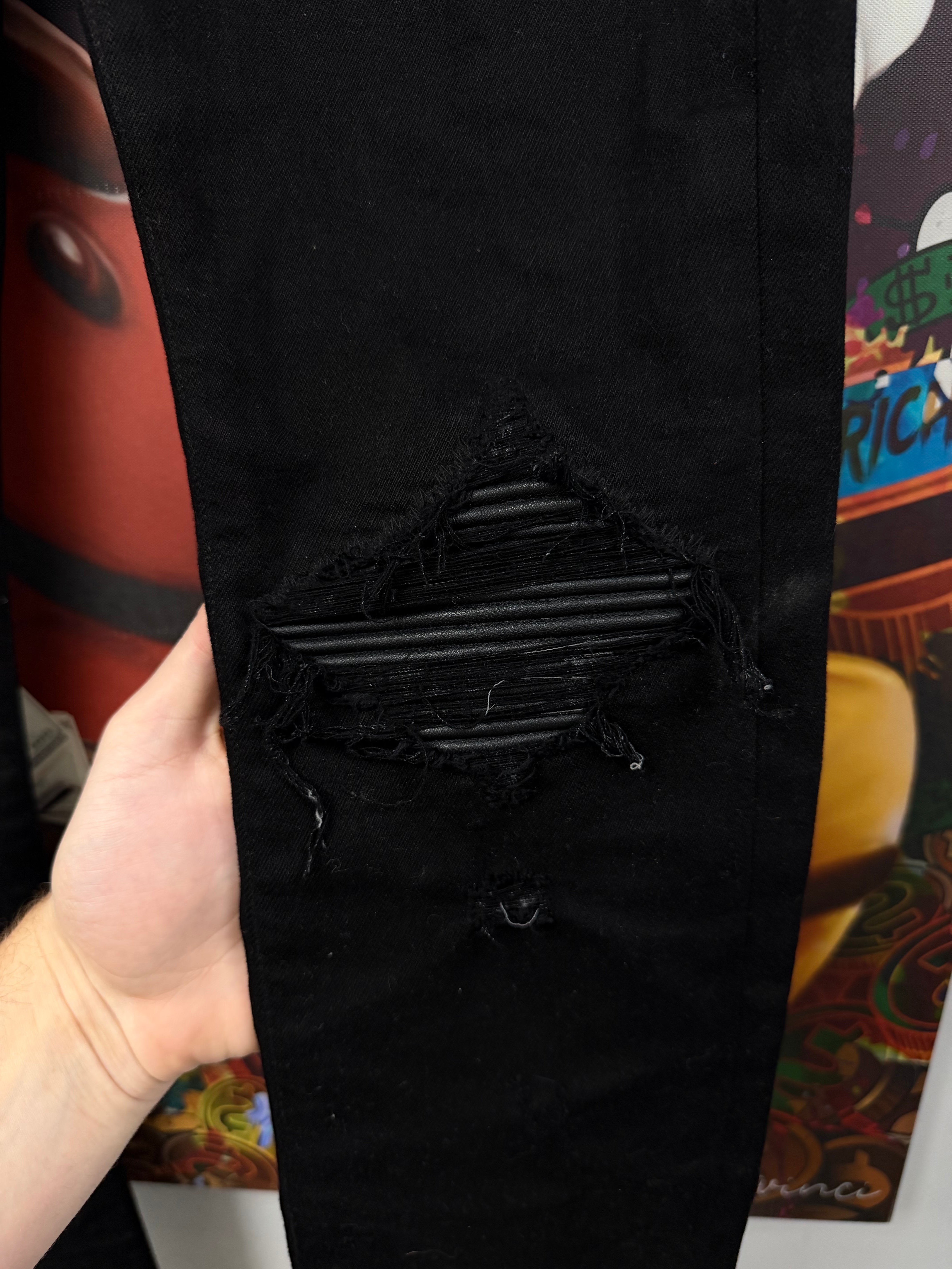 Amiri MX1 Black Black Leather Patch Jeans