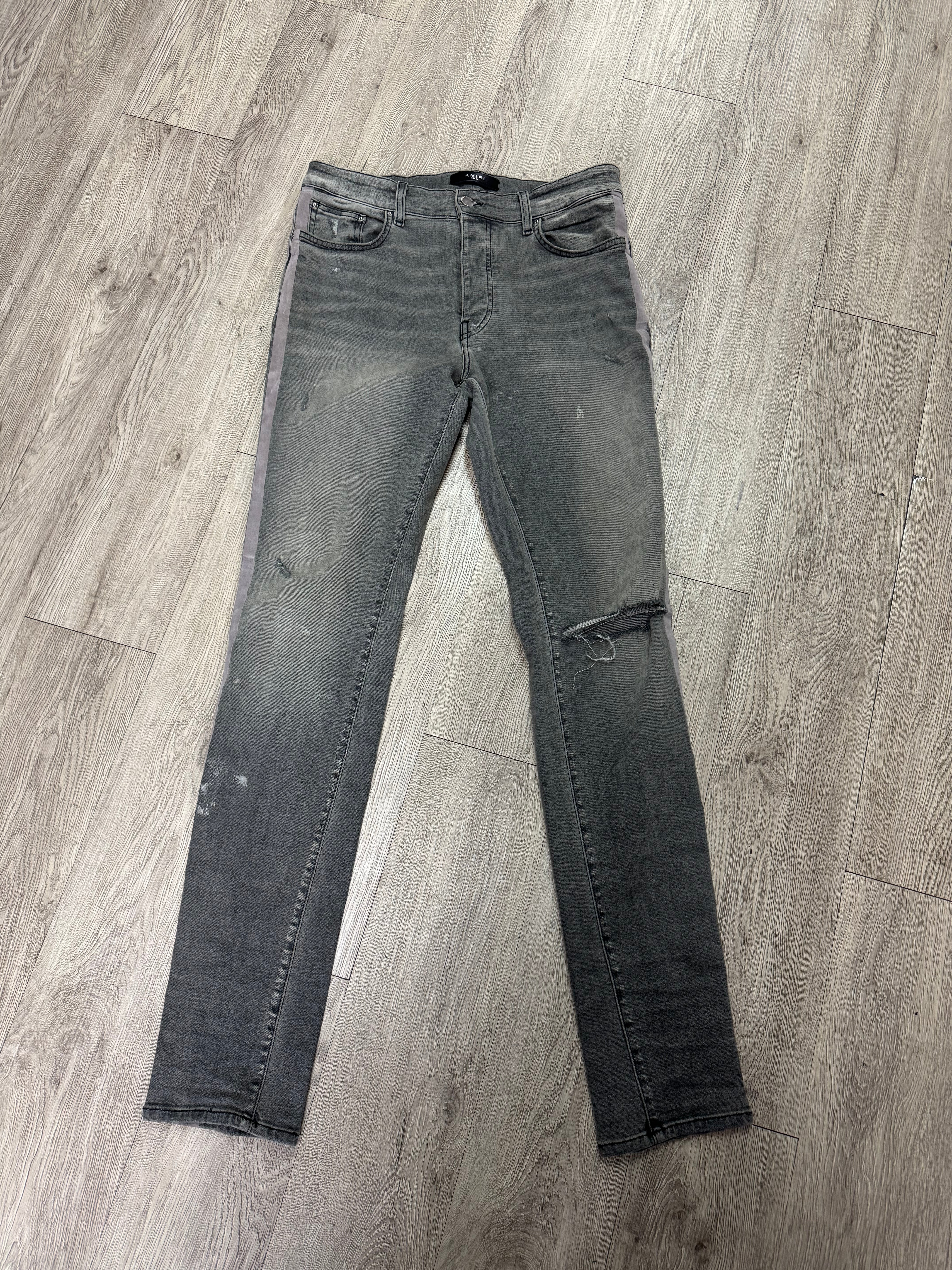 Amiri Grey Wash Striped Jeans
