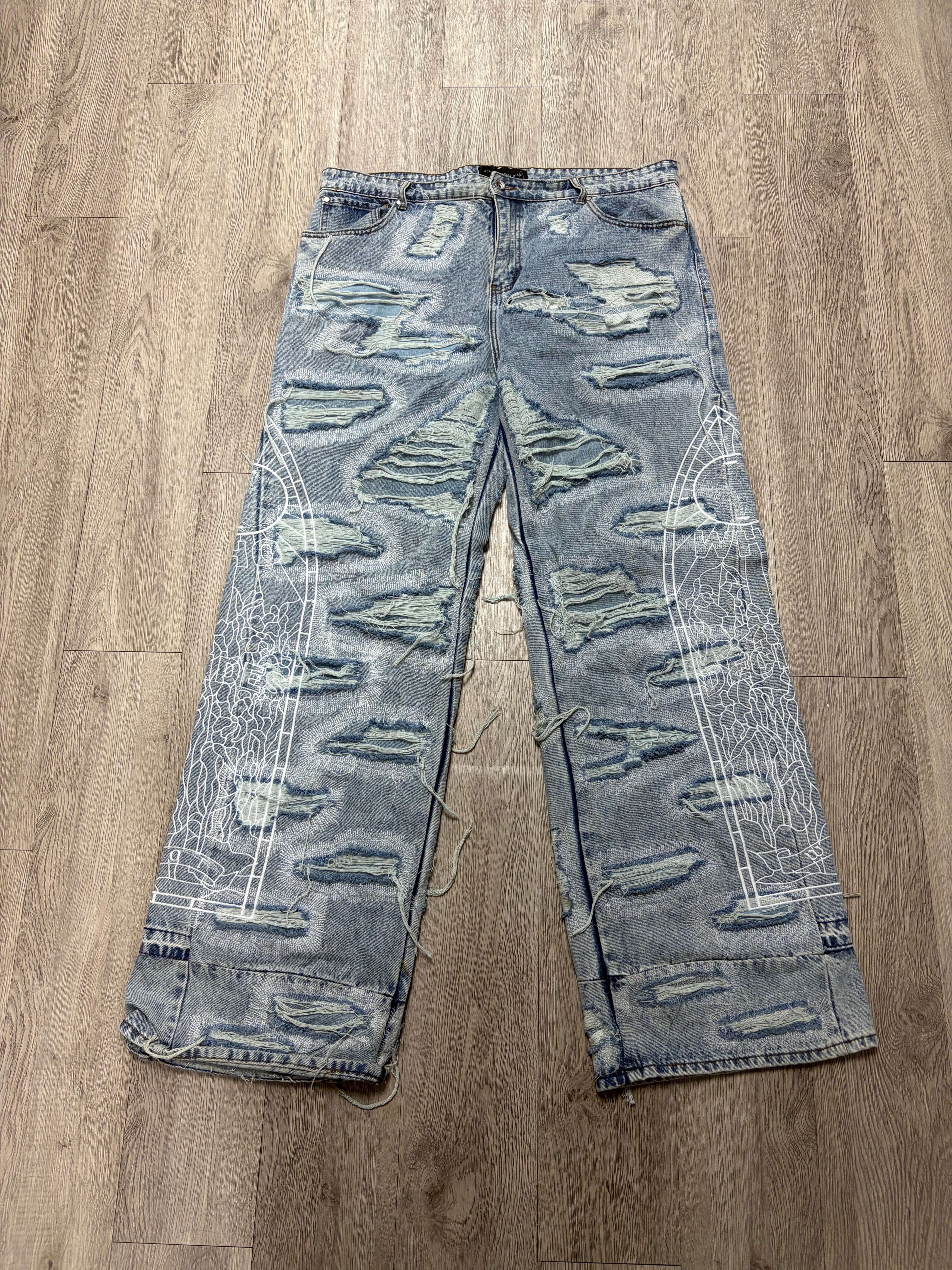 Who Decides War Light Wash Distressed Patch Jeans