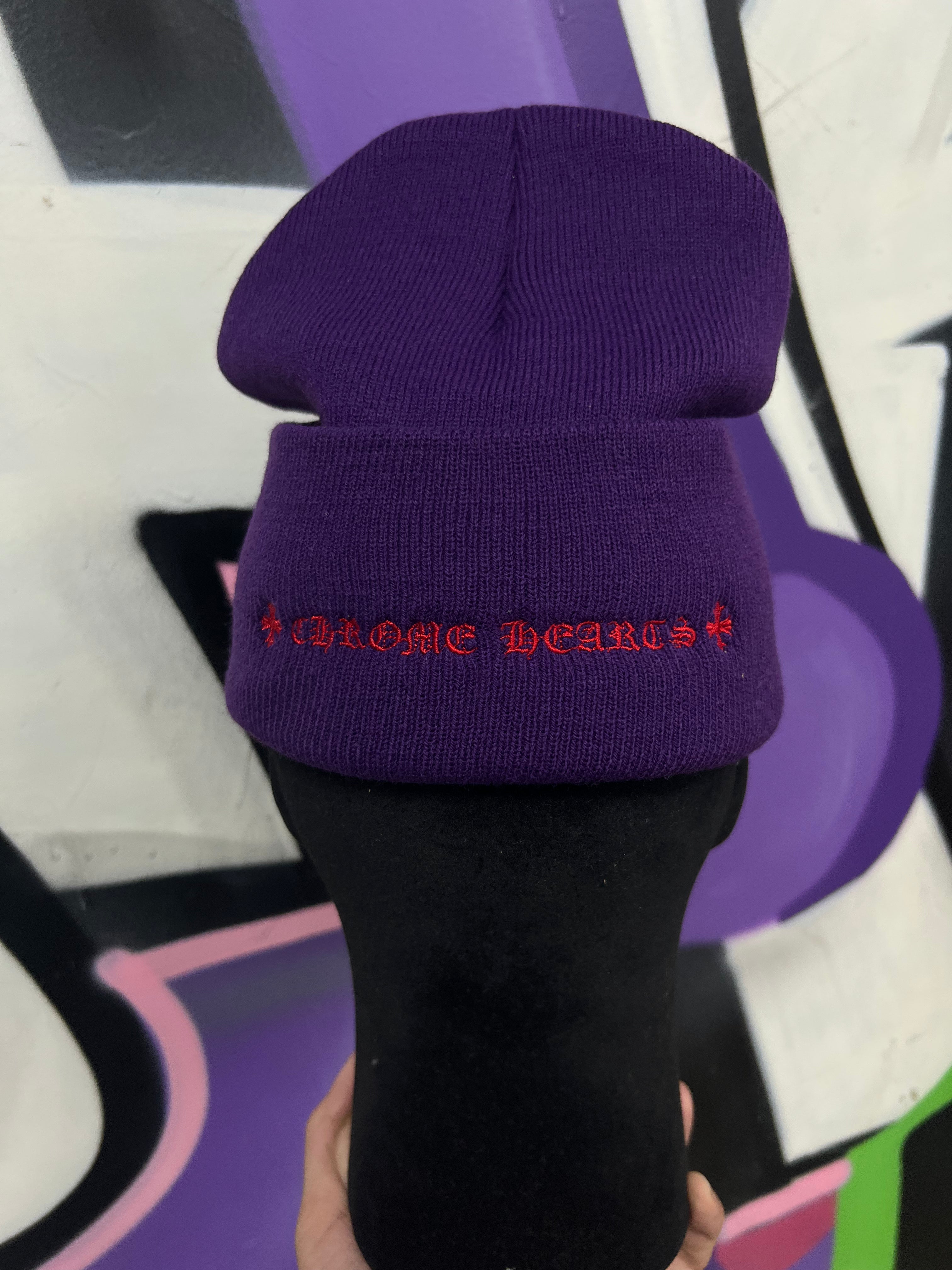 Chrome Hearts Purple Red Cemetery Plus Logo Beanie