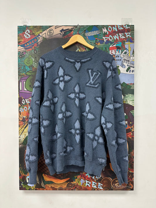 LV Textured Floral Crewneck Indigo Used XL N/A
