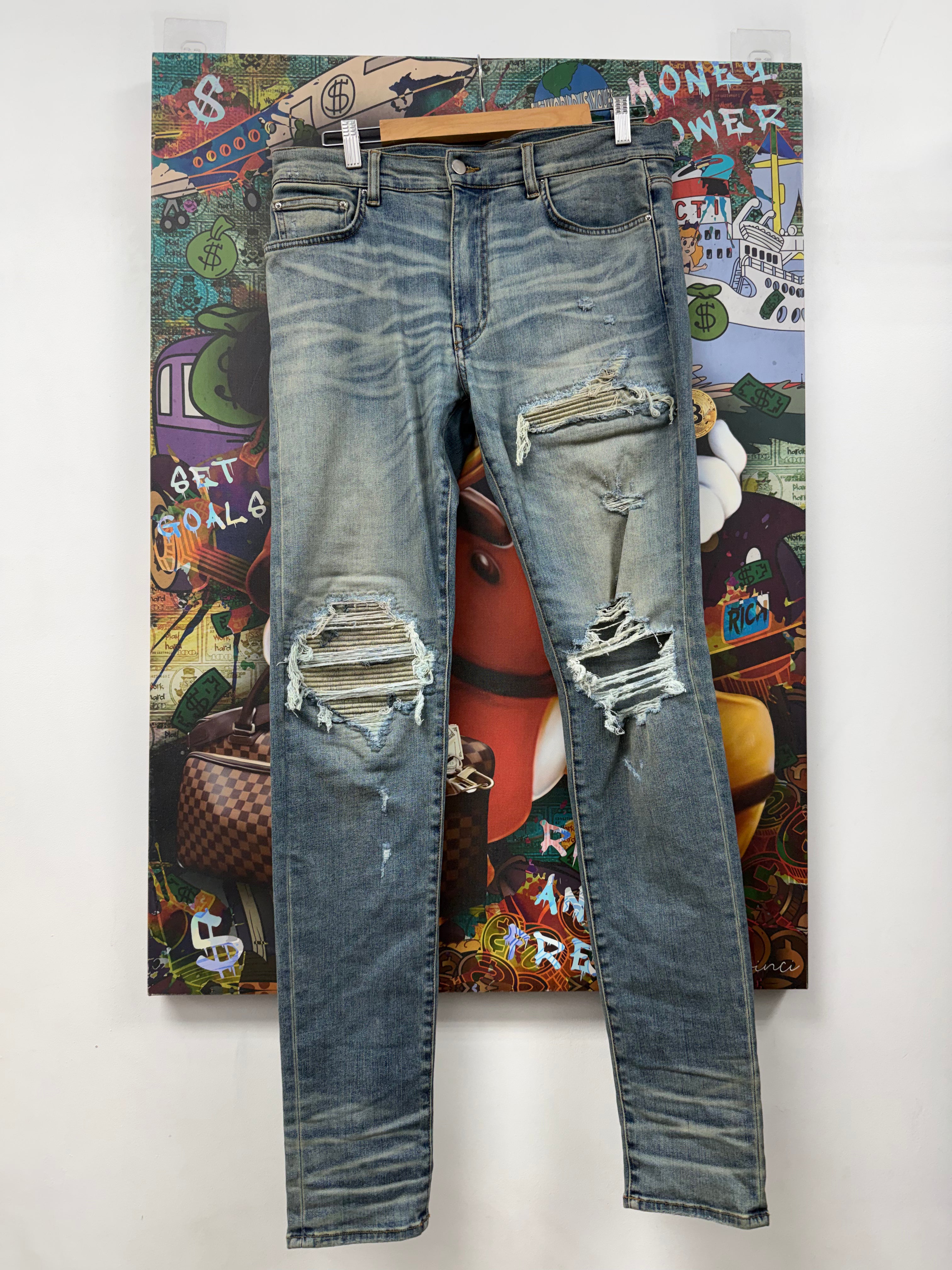 Amiri MX1 Classic Indigo Denim Broken Patch Jeans
