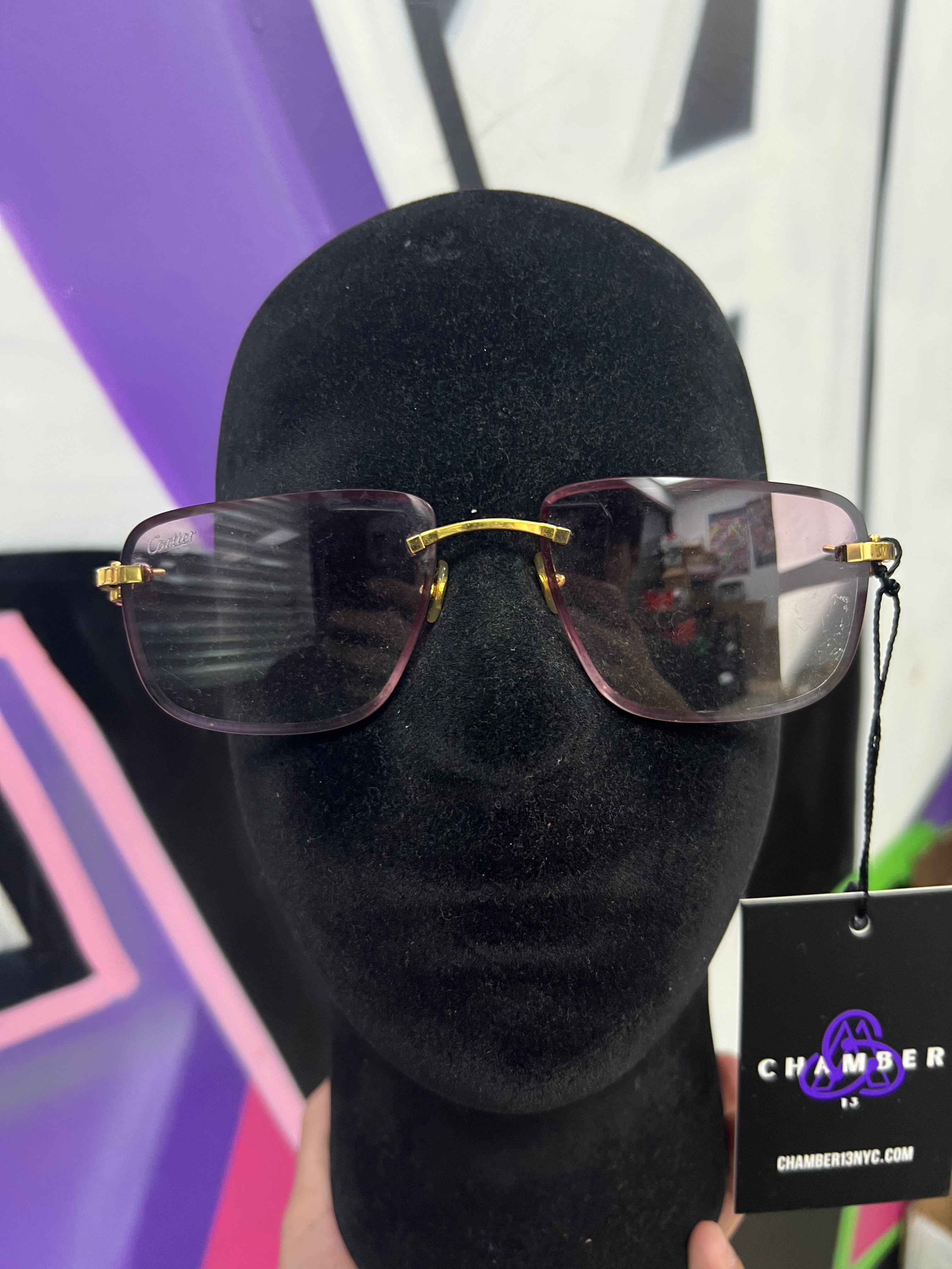 Cartier Pink Tinted Wood C Gold Wire Sunglasses