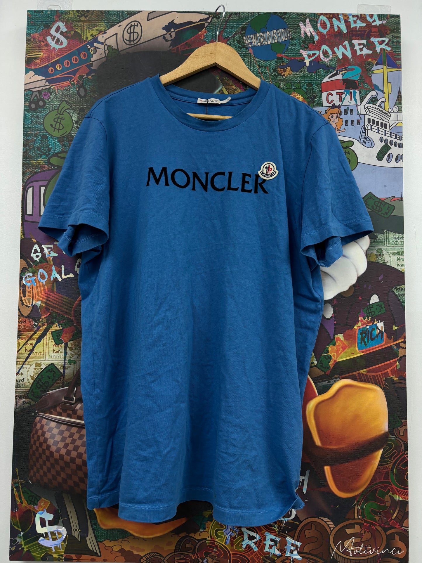 Moncler Classic Logo Tee Blue Black Used XL