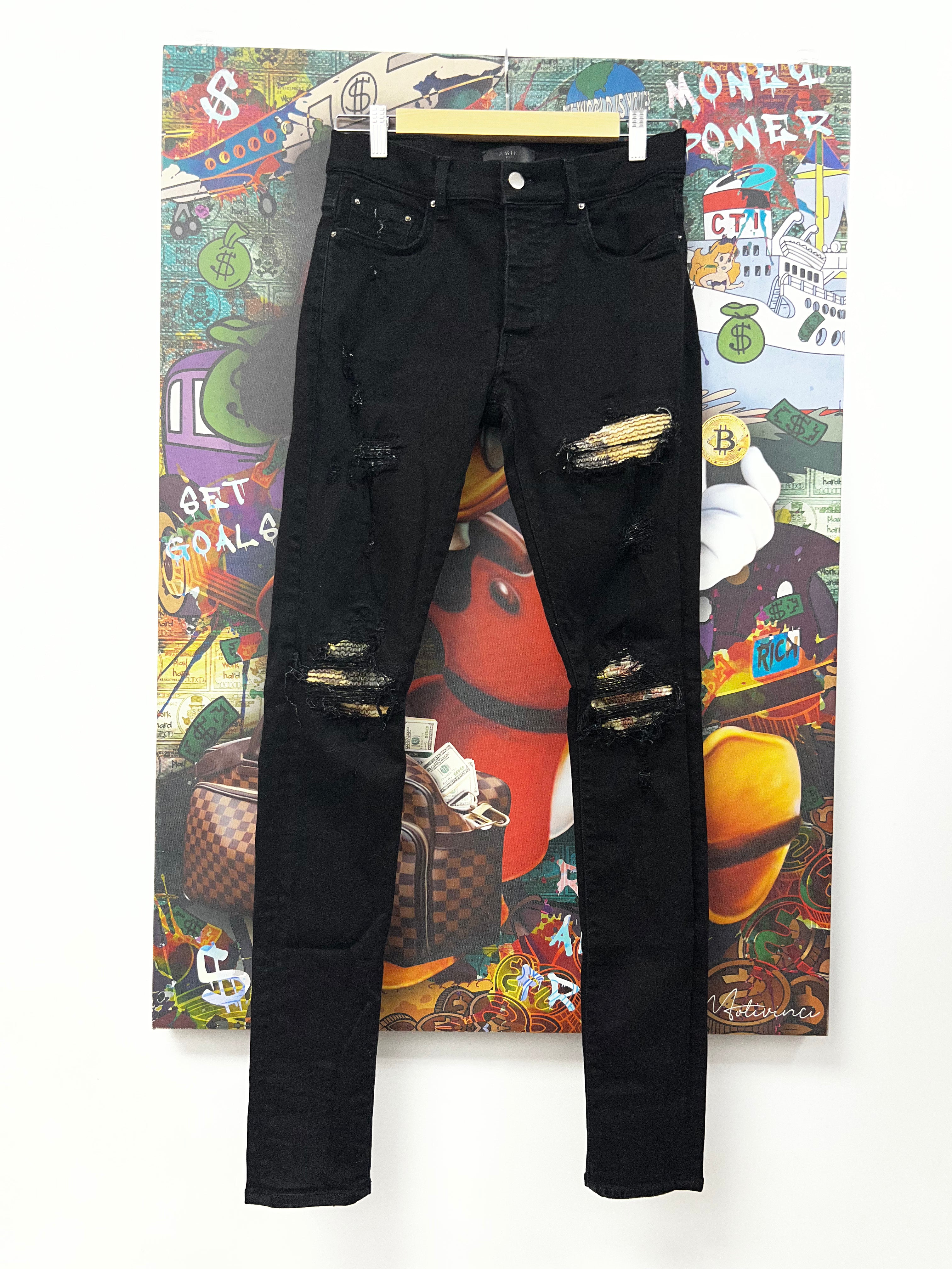 Amiri Black Aloha Patch MX1 Jeans