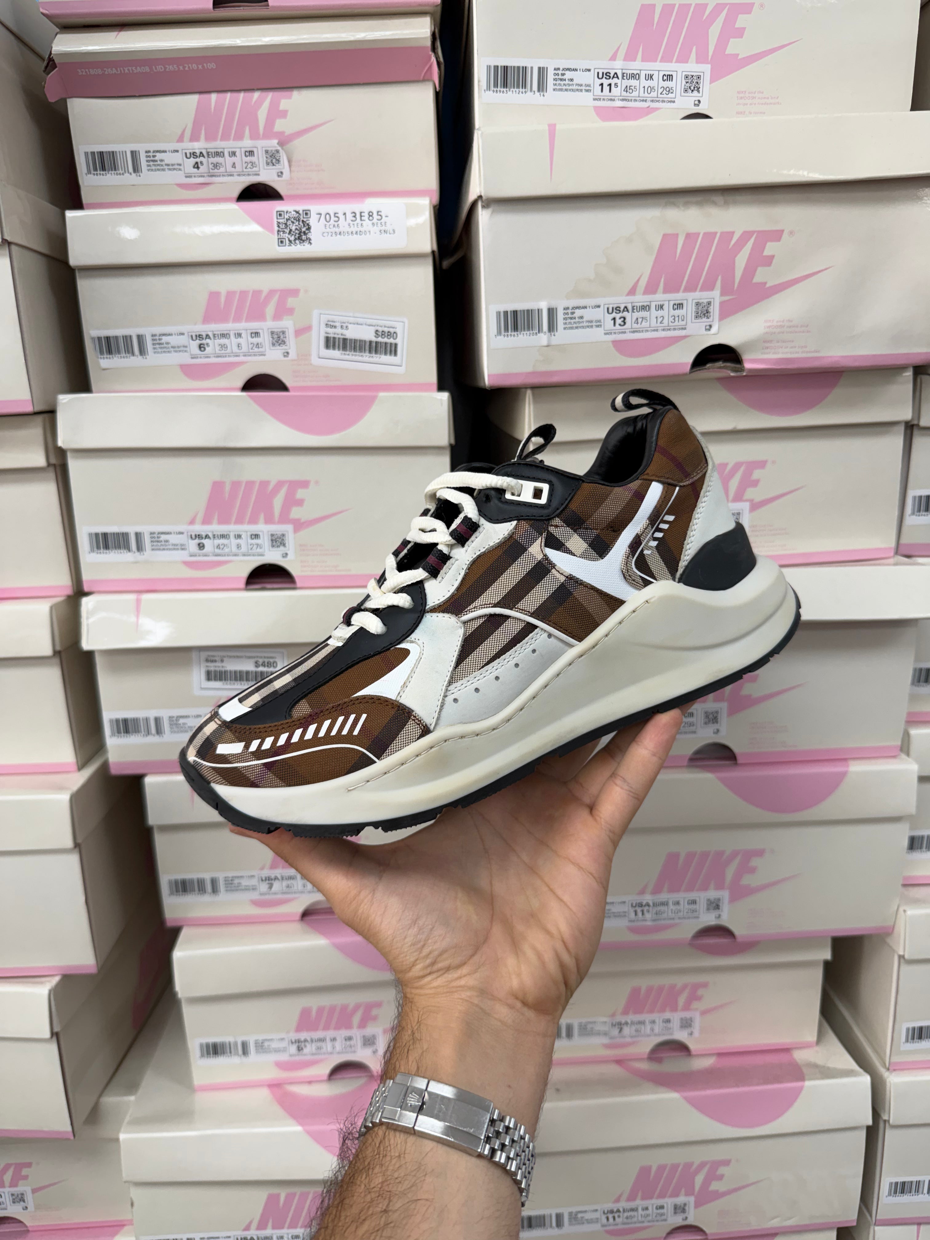 Burberry Brown Plaid Monogram Runner Sneakers